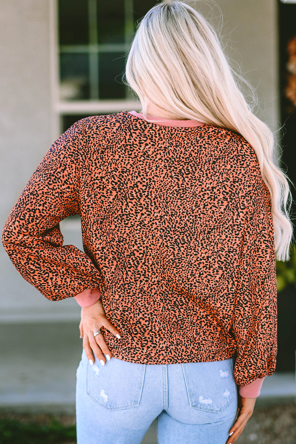 Vintage Leopard Bubble Sleeve Pullover Sweatshirt - enhanced image 2