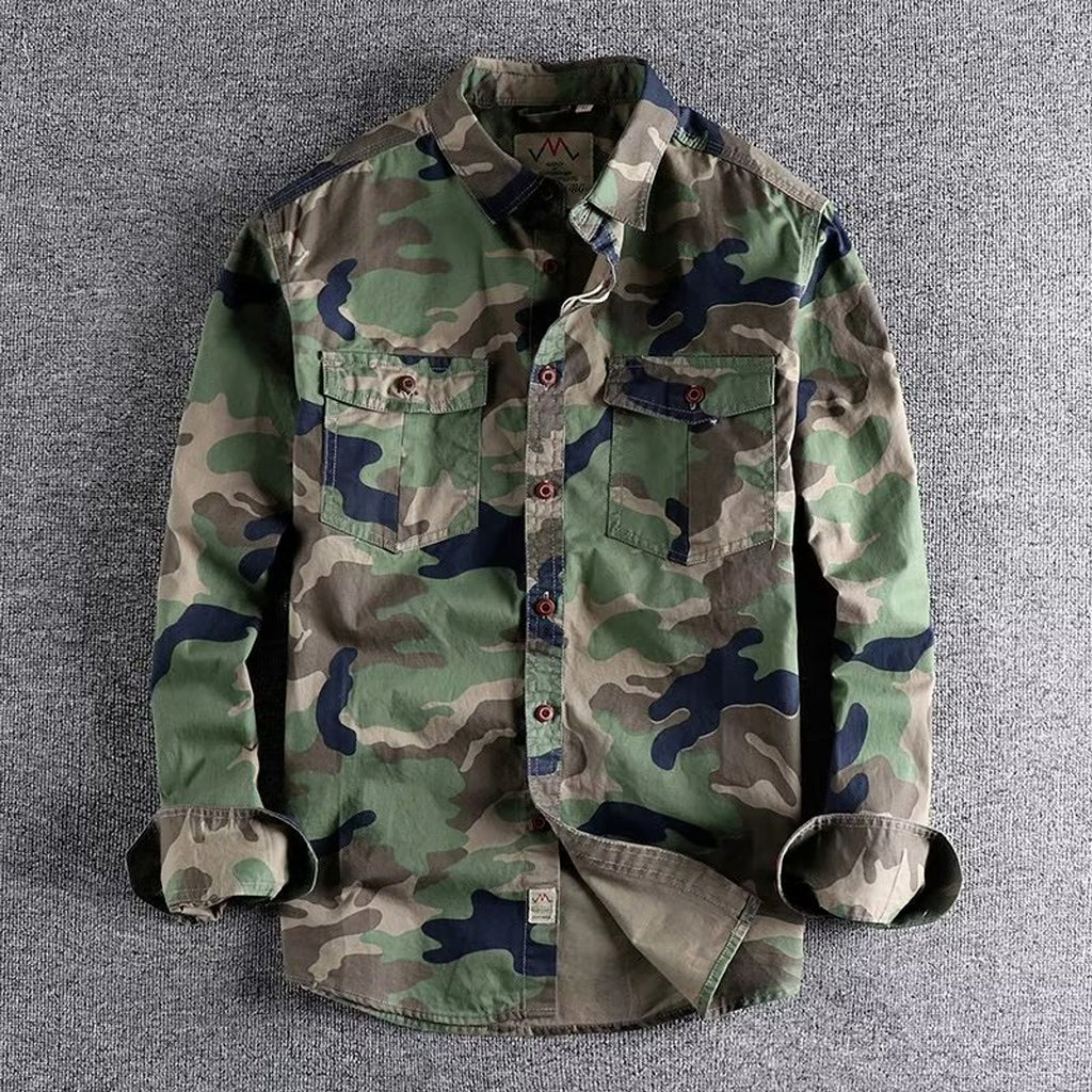 Washed Camouflage American Overalls Long Sleeve DressShirt Men - enhanced image 2