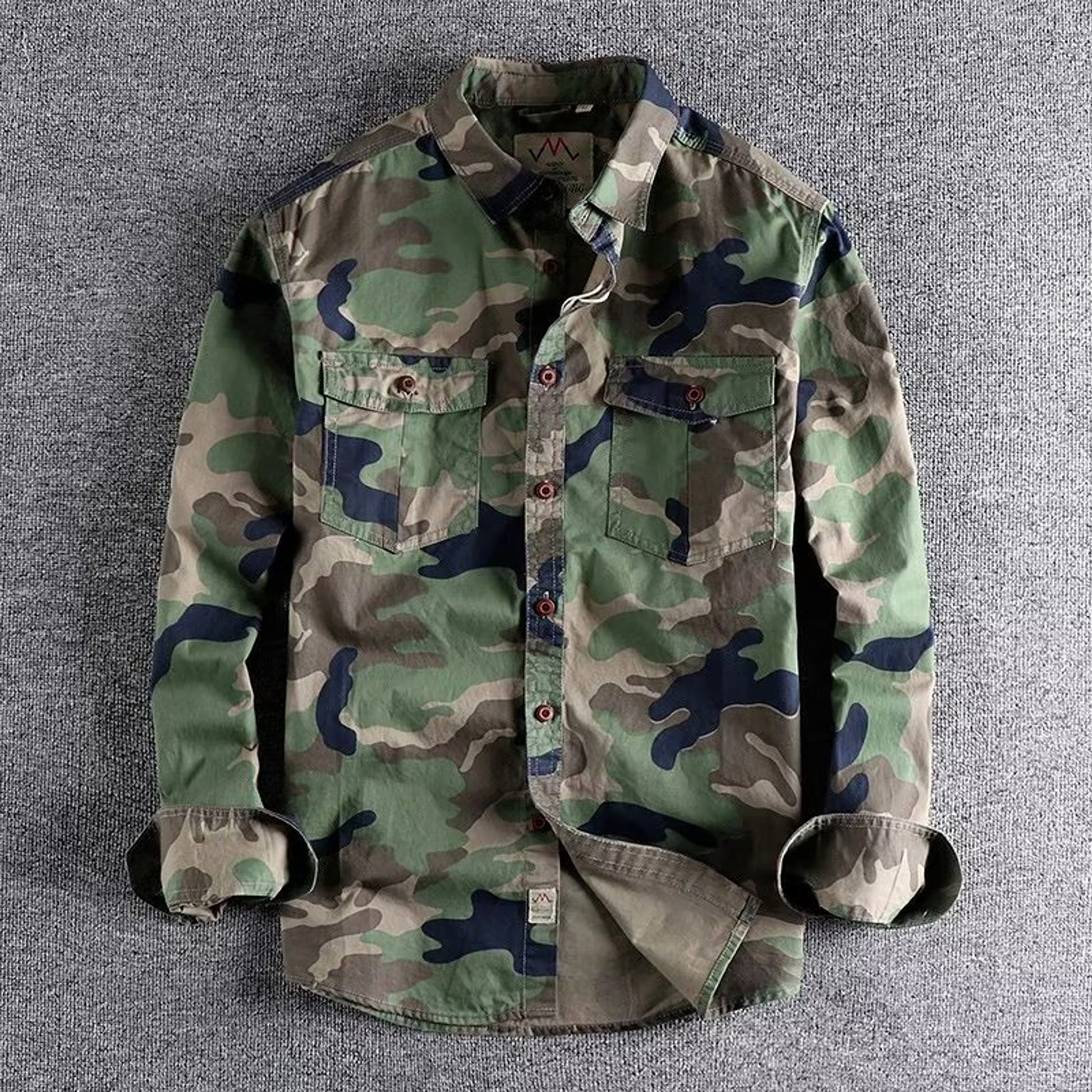 Washed Camouflage American Overalls Long Sleeve DressShirt Men - enhanced image 2