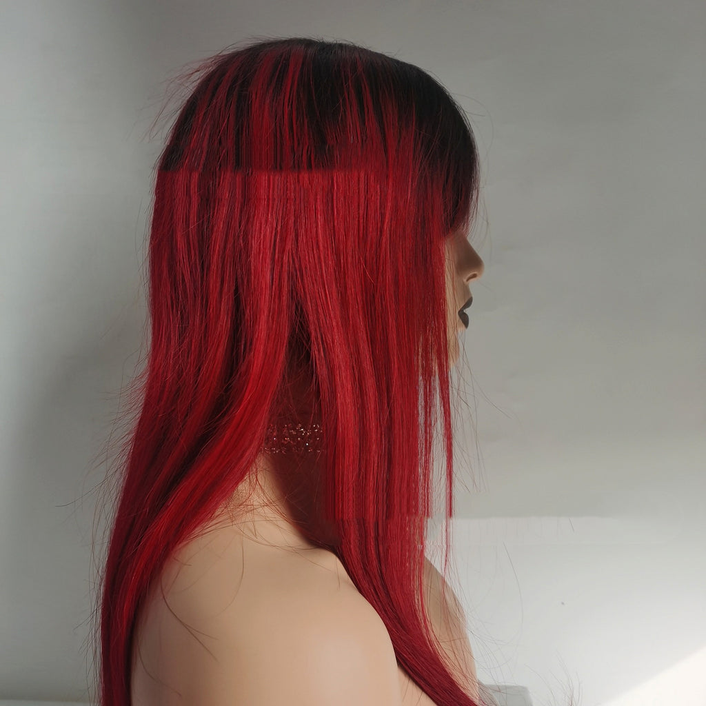 LuxeFlow Hair Real Human Hair Wig - DARK/RED - enhanced image 2