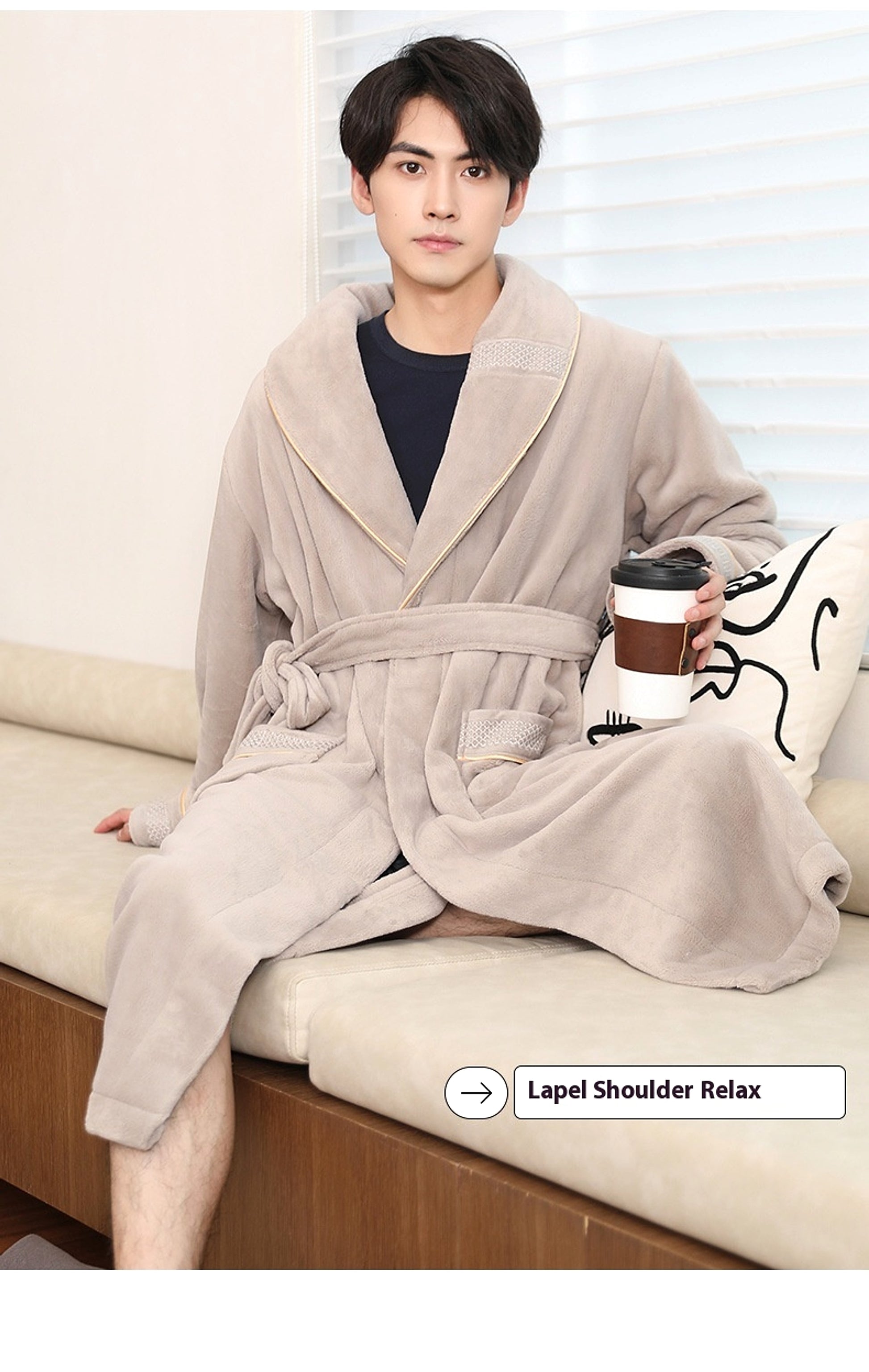 Winter Fleece Lining Plus Size Milk Fiber Homewear Mid-length Men's Pajamas - enhanced image 2