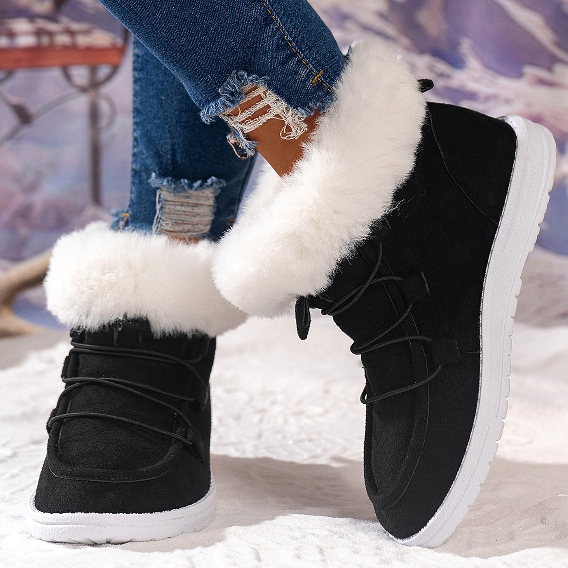 Winter Fleece Snow Boots For Women New Style Furry Casual Flat Plush Shoes Women's Warm Ankle Boots - enhanced image 2