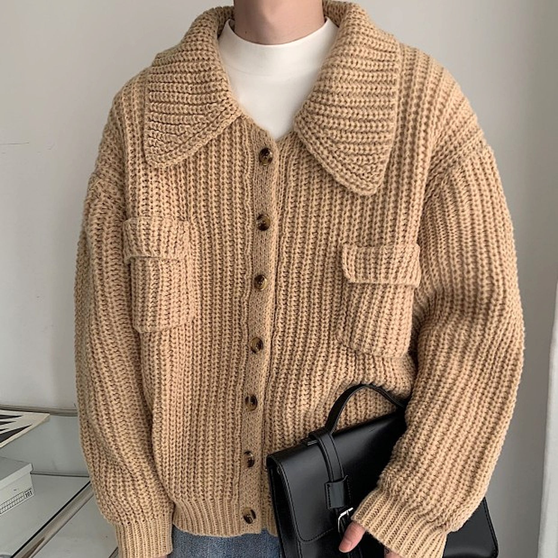 Winter Lapel Sweater Single-breasted Men's Loose Cardigan - enhanced image 2