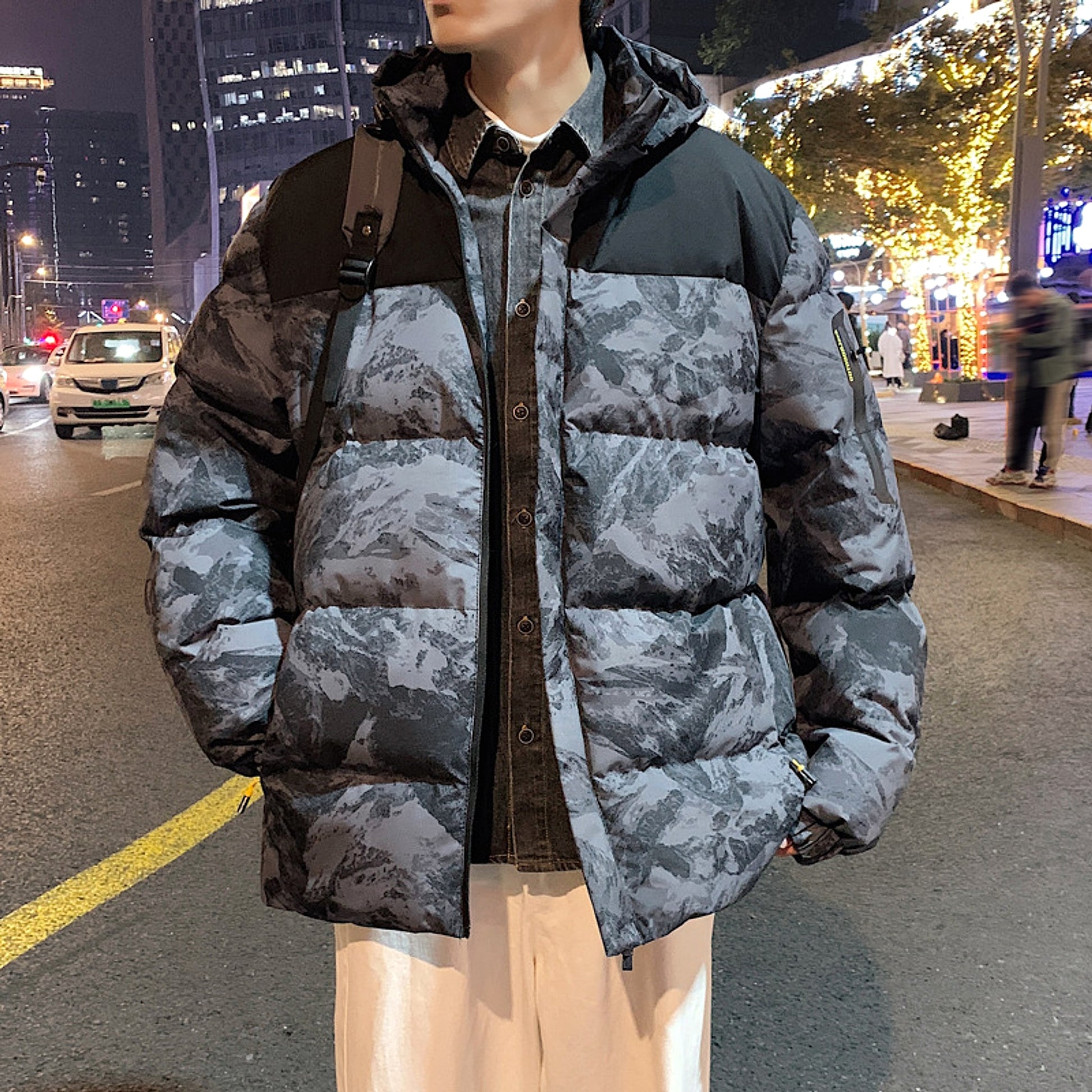 Winter Men's Camouflage Hooded Down Cotton Jacket - enhanced image 2