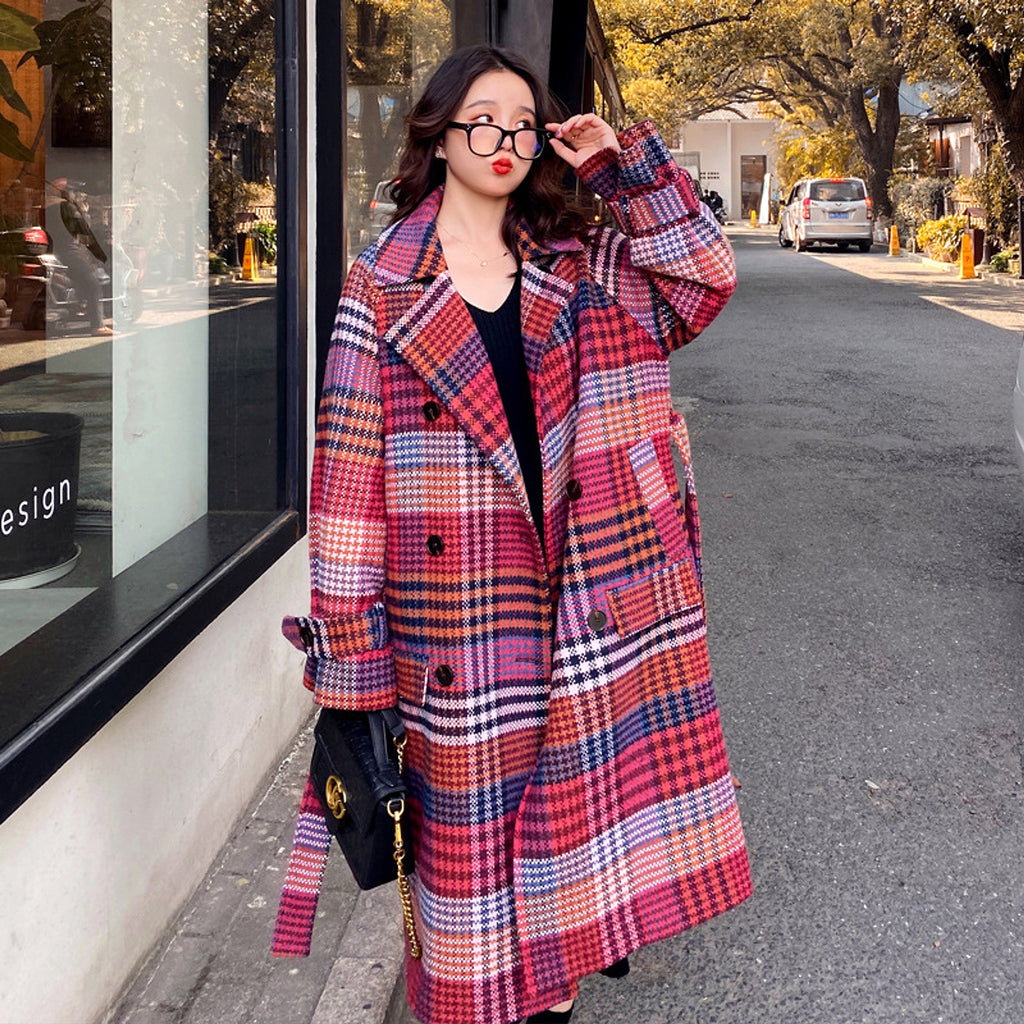 Winter New Plus Size Women's Thick Woolen Retro Check Woolen Coat Jacket - enhanced image 2