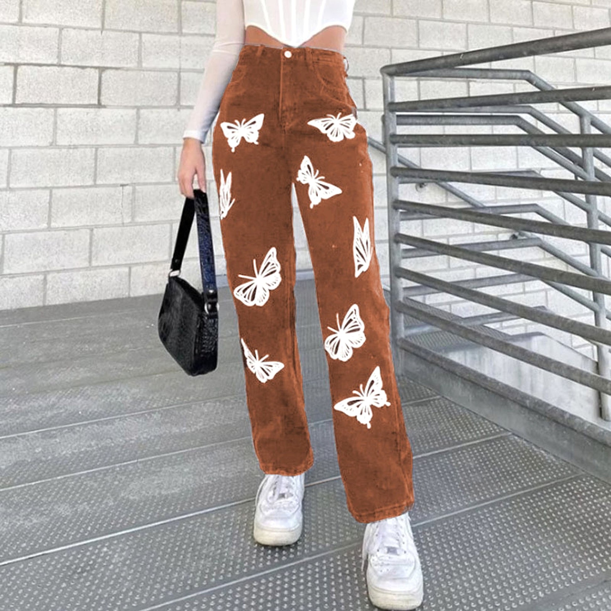 Women’s Wide-Leg Butterfly Jeans – Hot-Flower Vintage Statement Pants - enhanced image 2