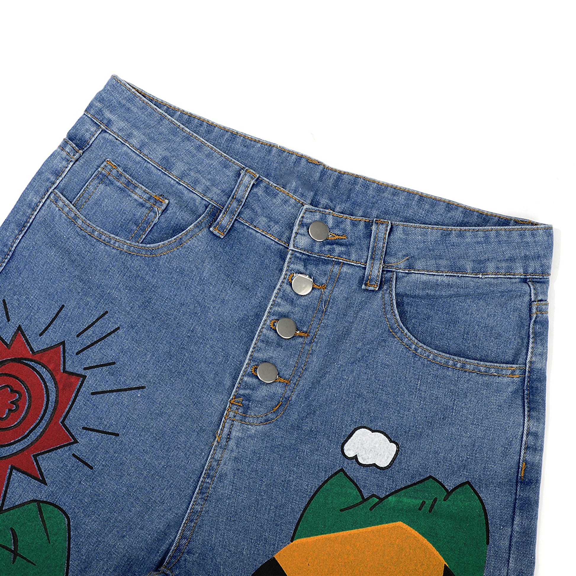 Womens Cartoon Printed Jeans Harem Pants Trousers For Women - enhanced image 2