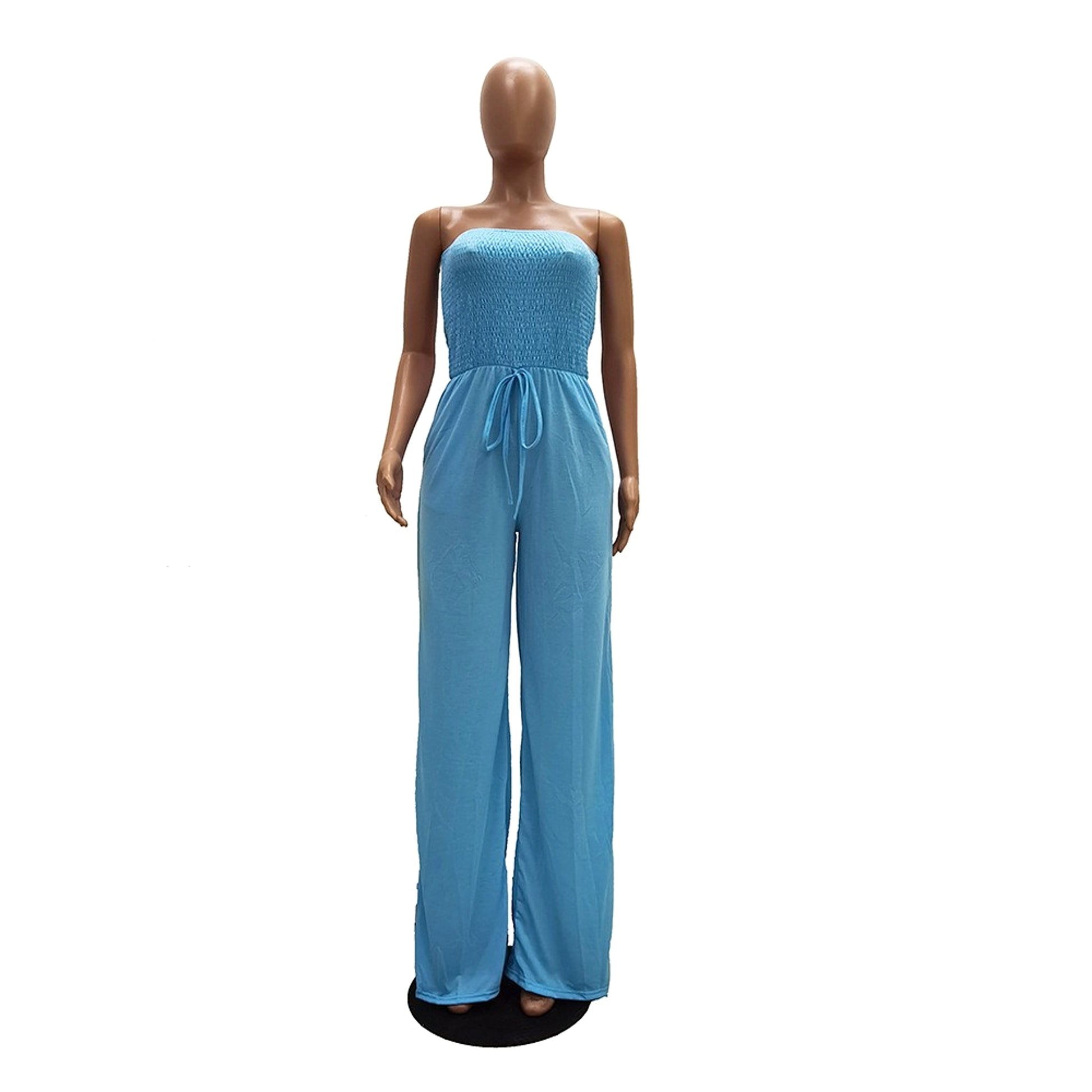 Women's Clothing Casual Square Shoulder Chest-wrapped Wide-leg Jumpsuit - enhanced image 2