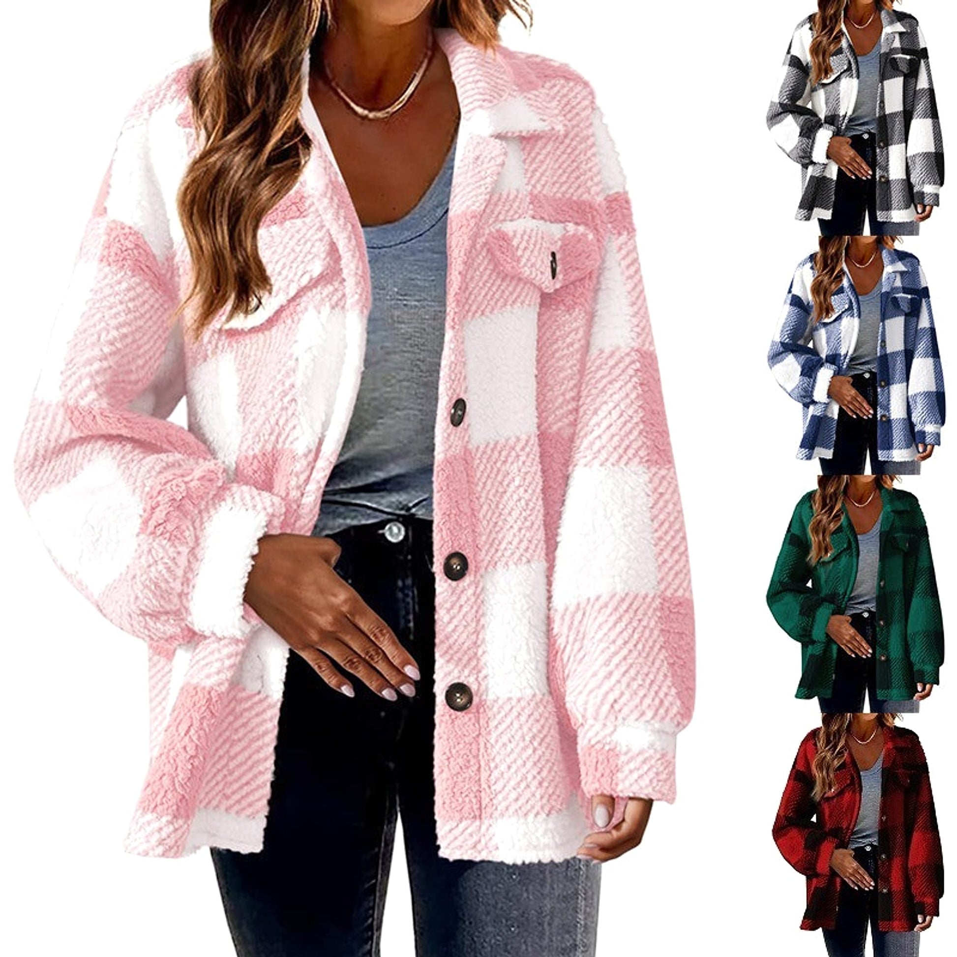 Women's Fashion Jacket Button Plush Coat - enhanced image 2