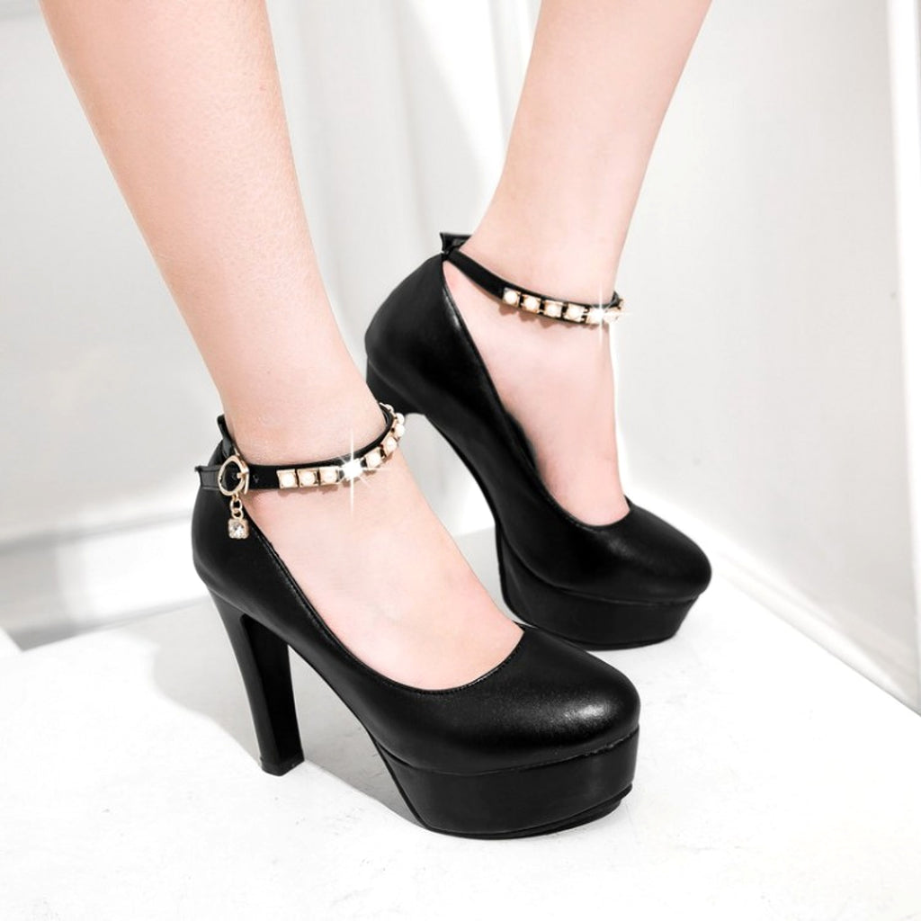 Women's Fashion Simple Pearl Strap High Heels - enhanced image 2