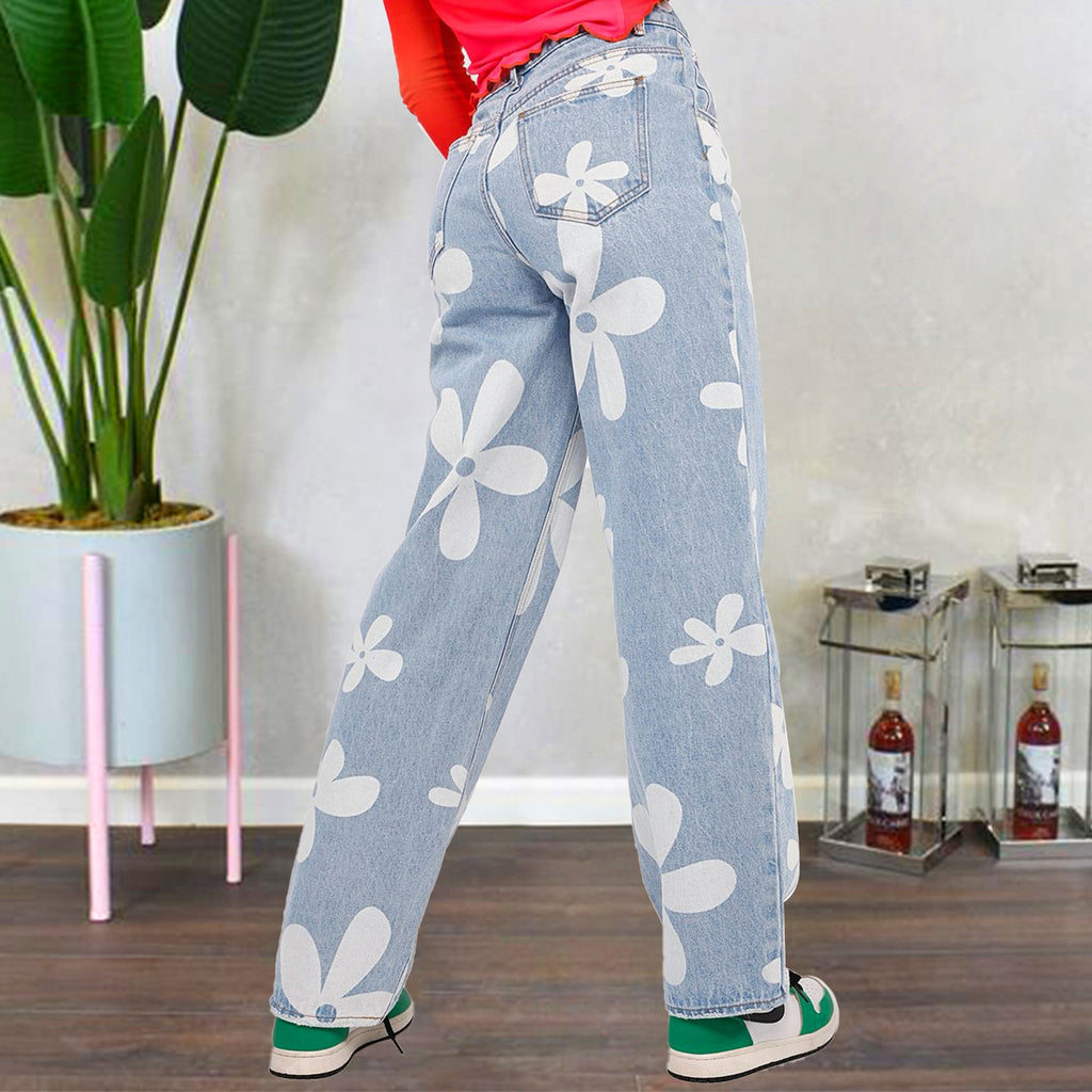 Women's Fashionable Simple Printed Straight Jeans - enhanced image 2