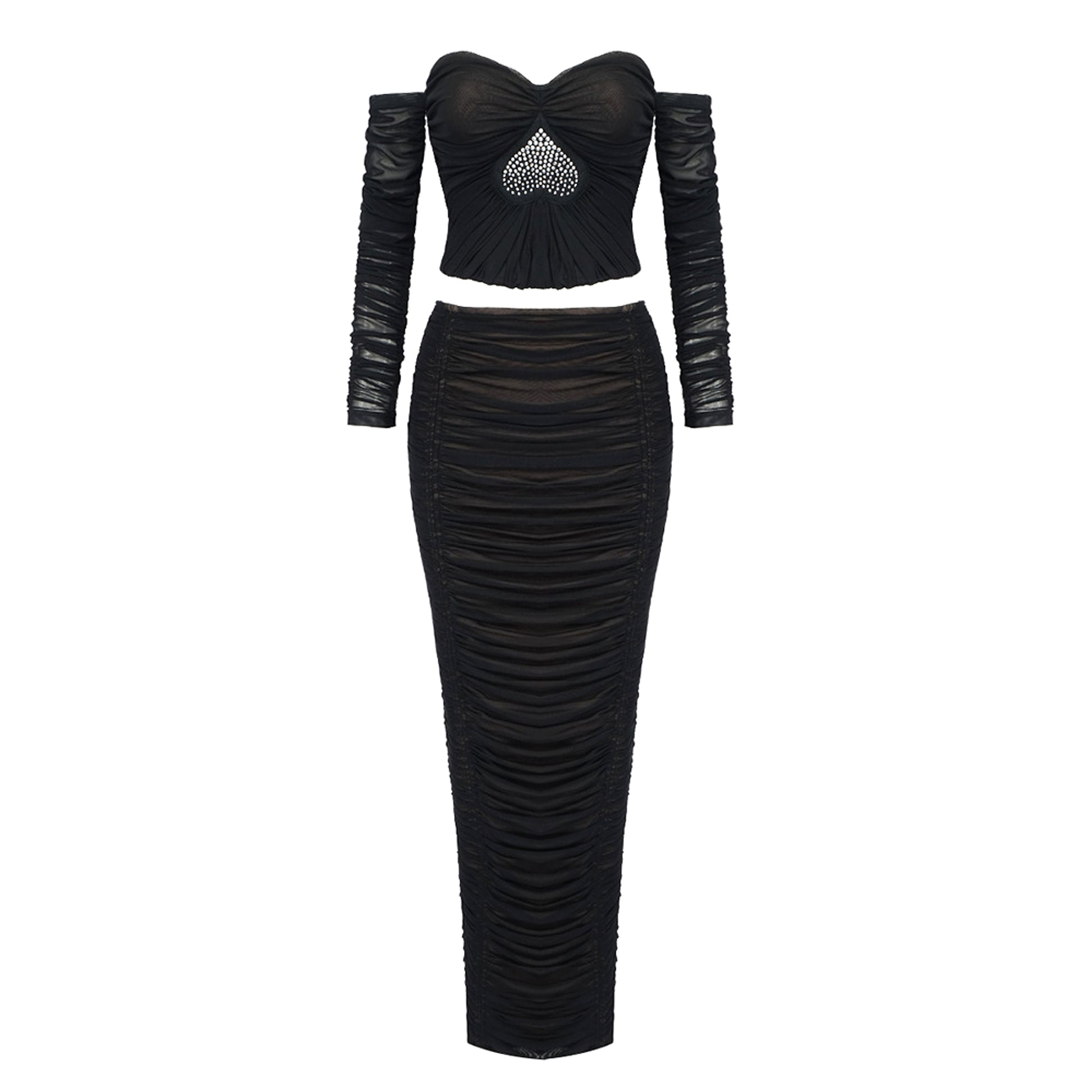 A1. Women's Heavy Industry Heart-shaped Rhinestone Pleated Mesh French Dress - enhanced image 2