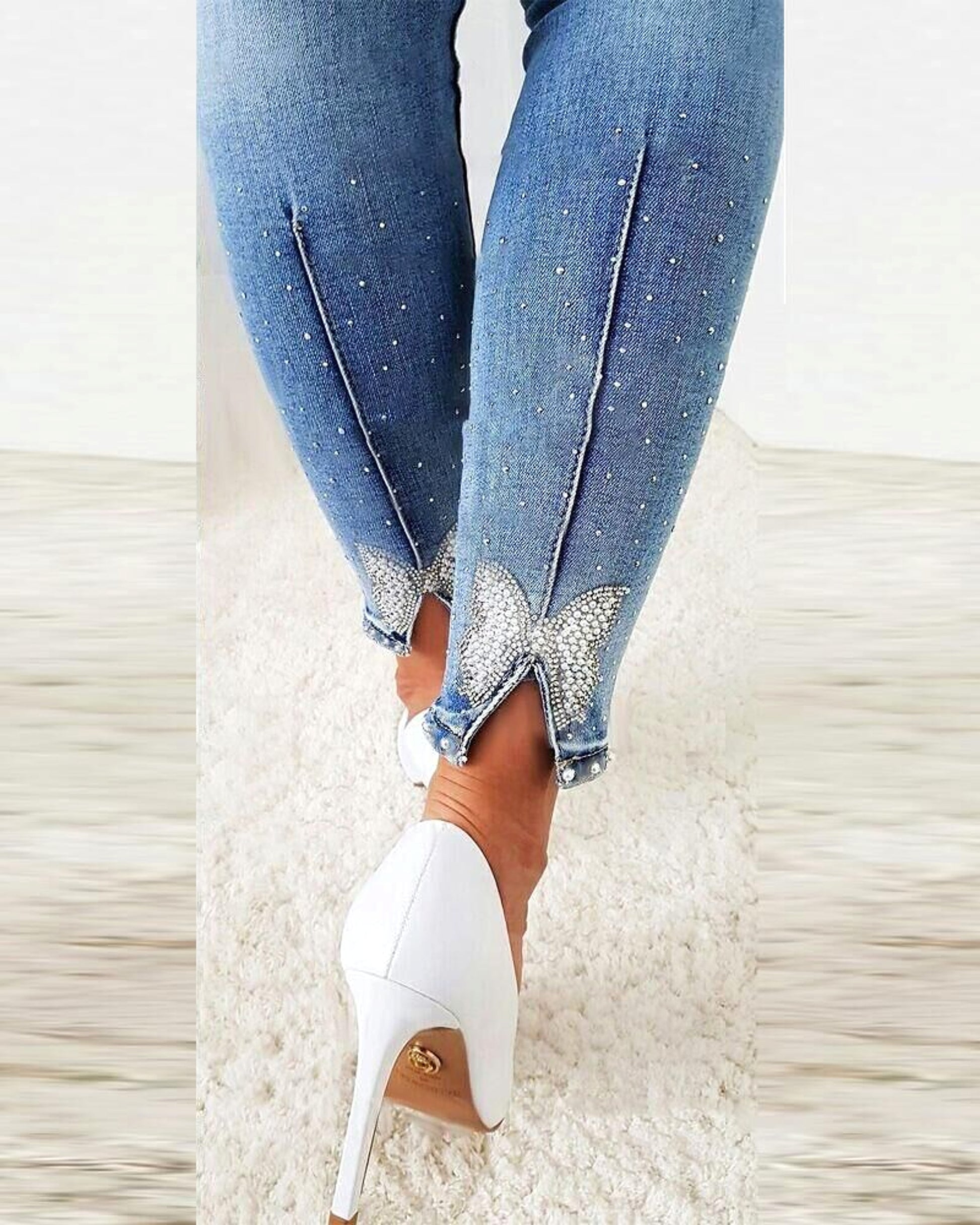 Women's Jeans European And American Trendy High Waist Beaded Skinny Tappered Pants - enhanced image 2