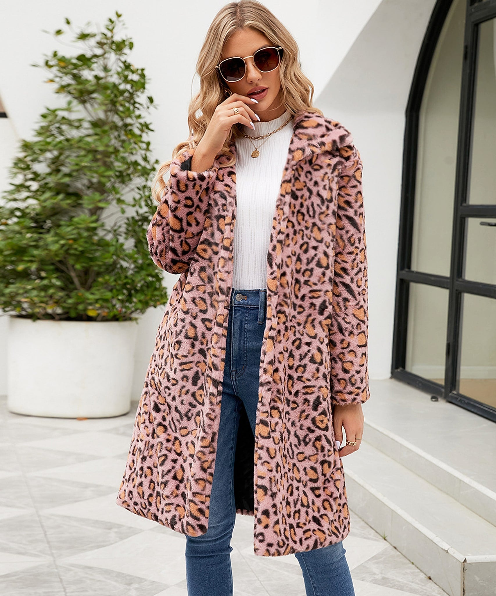 Women's Leopard Print Imitation Fur Plush Lapel Coat - enhanced image 2