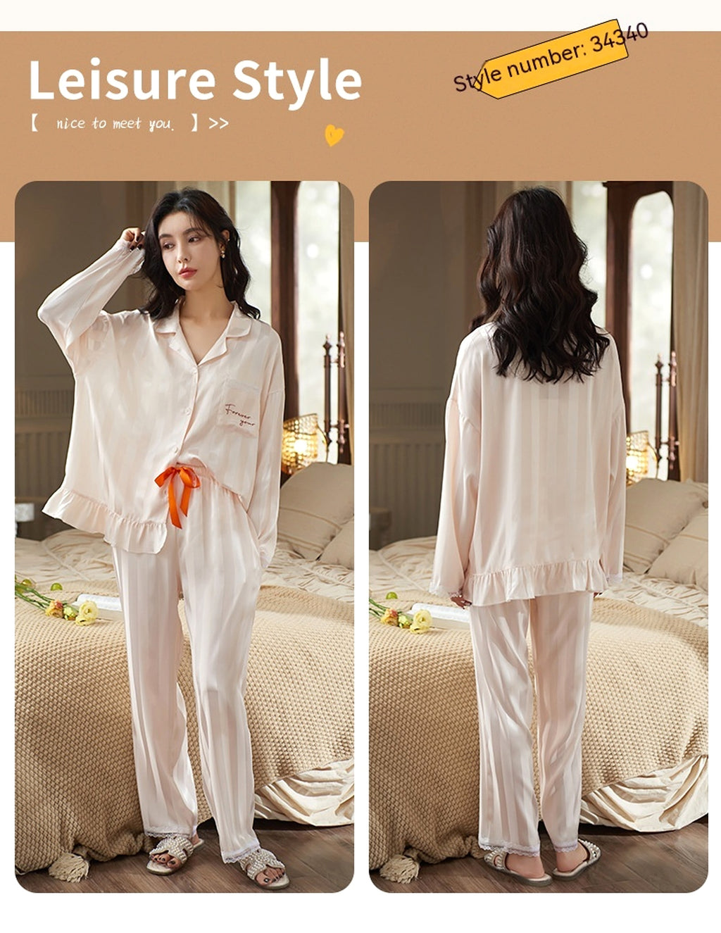 Women's Long-sleeved Ice Silk Thin Homewear Pajamas - enhanced image 2