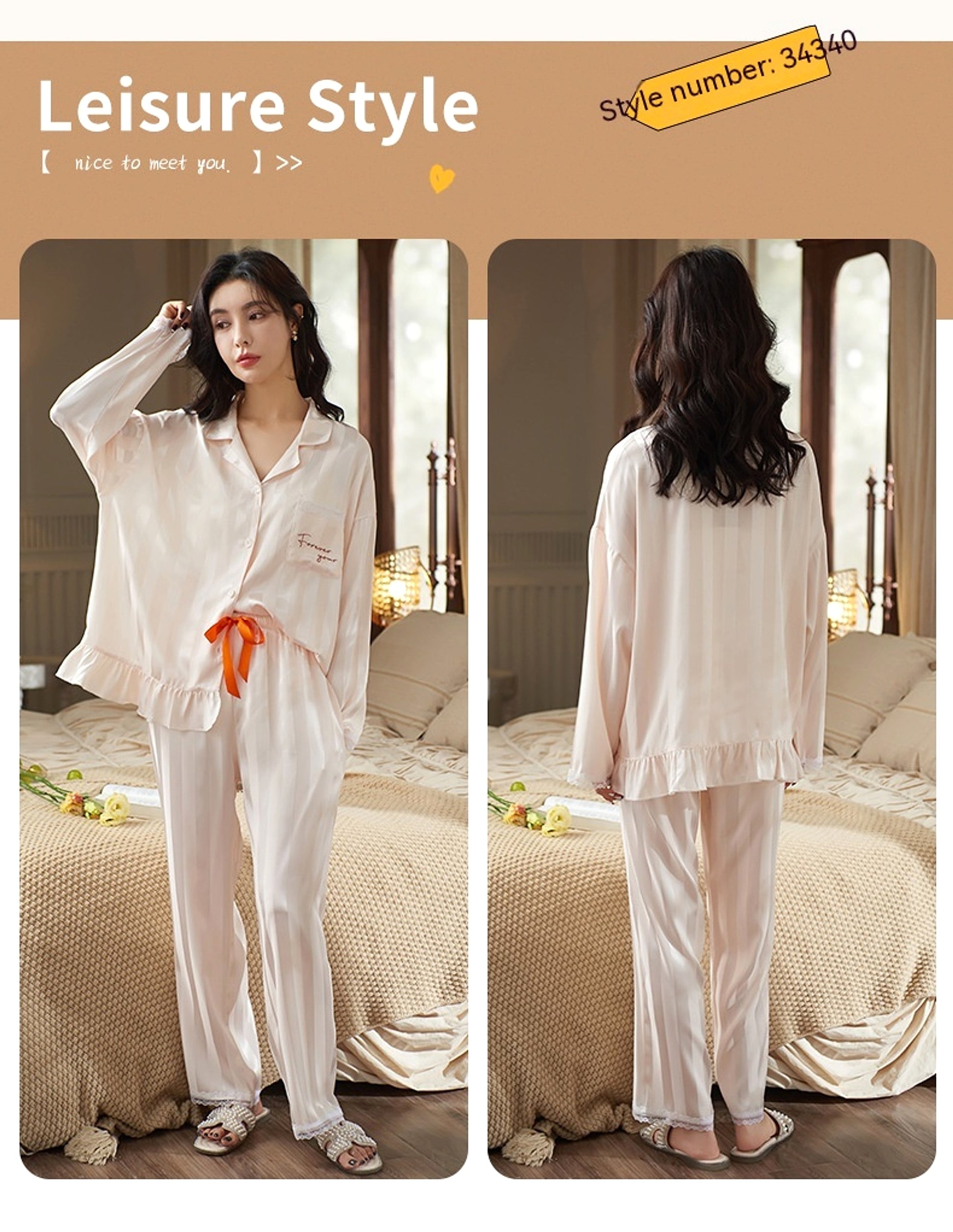 Women's Long-sleeved Ice Silk Thin Homewear Pajamas - enhanced image 2