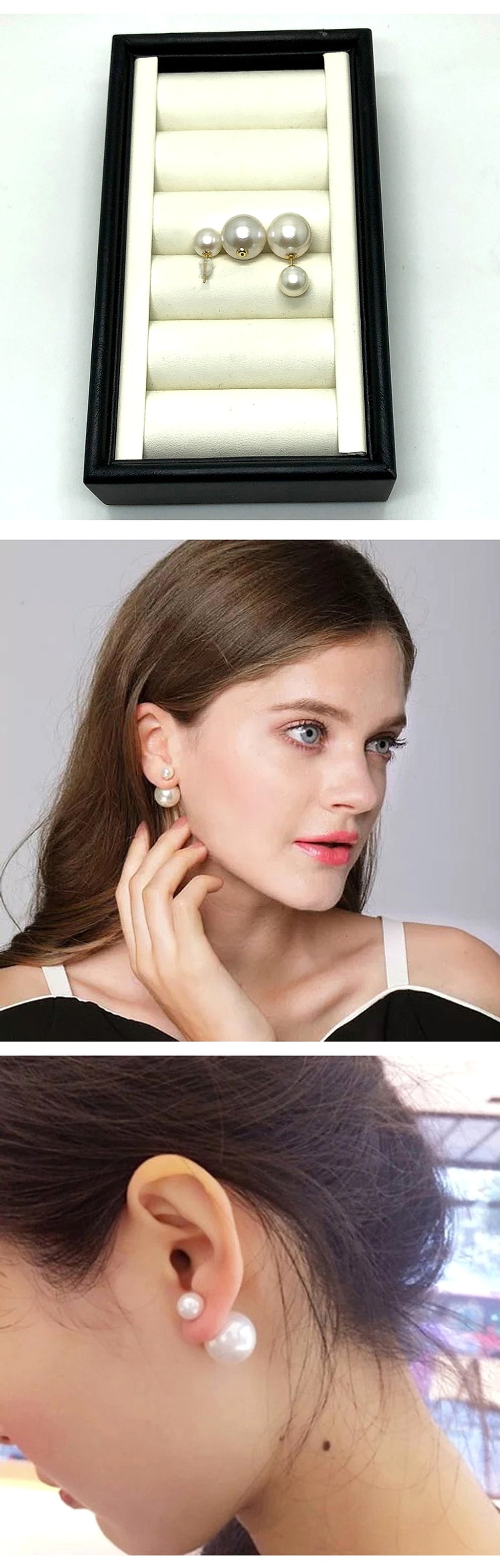 Women's Natural Freshwater Round Pearl Earrings - enhanced image 2