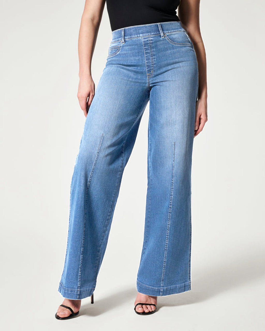 Women's Straight Jeans Mid Waist Wide Leg Pants High Elastic Waist Trousers - enhanced image 2