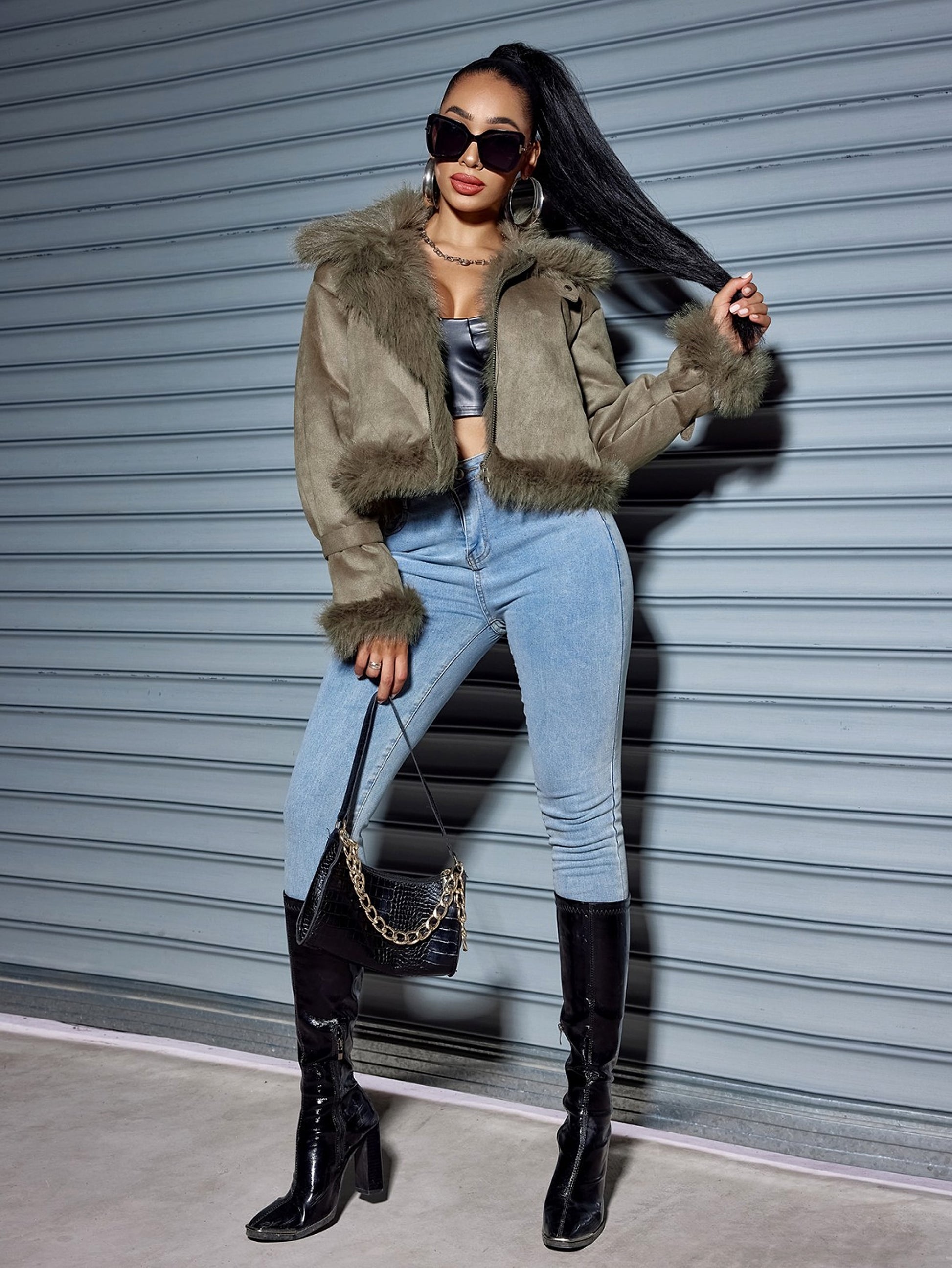 Women's Suede Short Coat – Faux Leather Fall & Winter Streetwear Jacket - enhanced image 2
