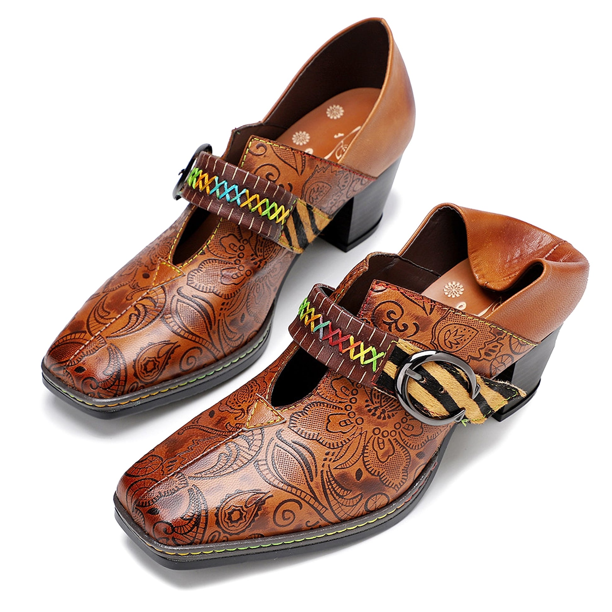 Women's thick heel leather shoes - enhanced image 2