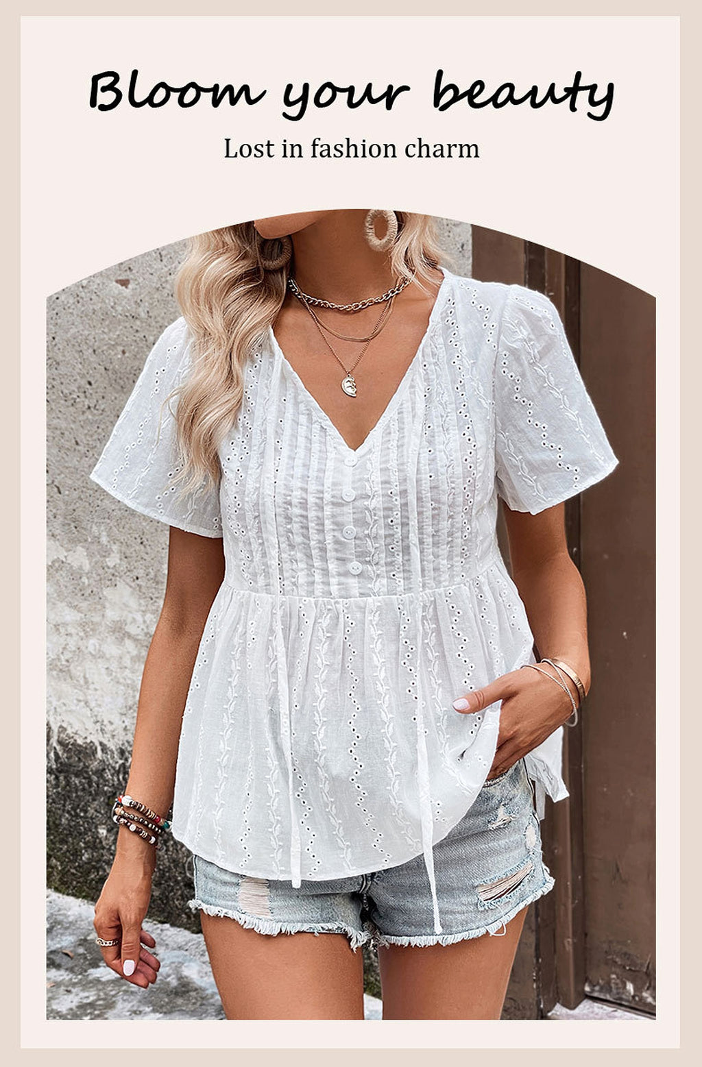 B1. Women's V-neck Stitching Shirt (T-Shirt) - enhanced image 2