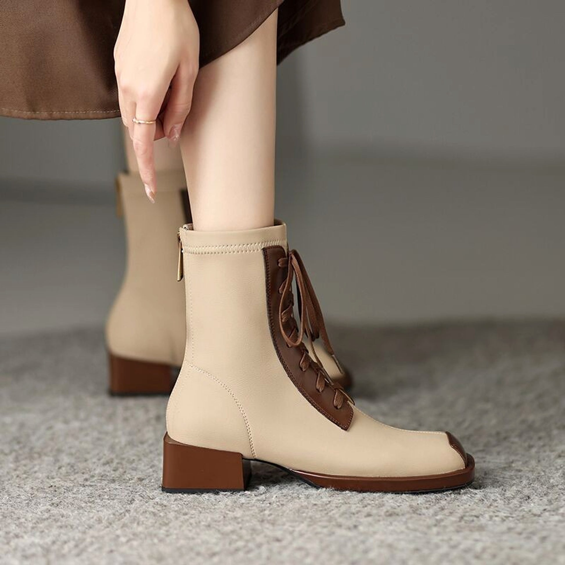 Women's Vintage Short Lace-up Skinny Stretch  Boots - enhanced image 2