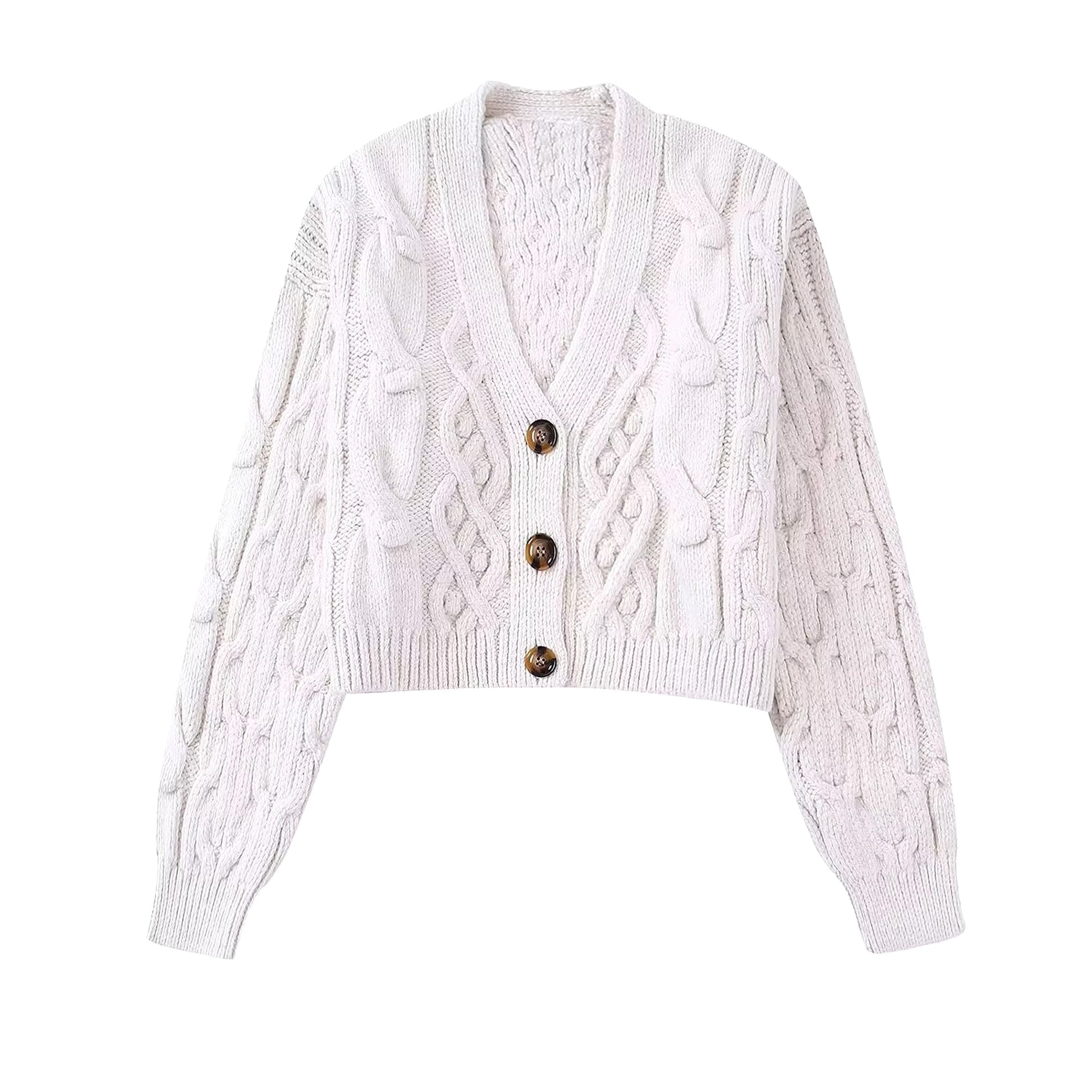 Women's White Knitted Cardigan Sweater Coat - enhanced image 2