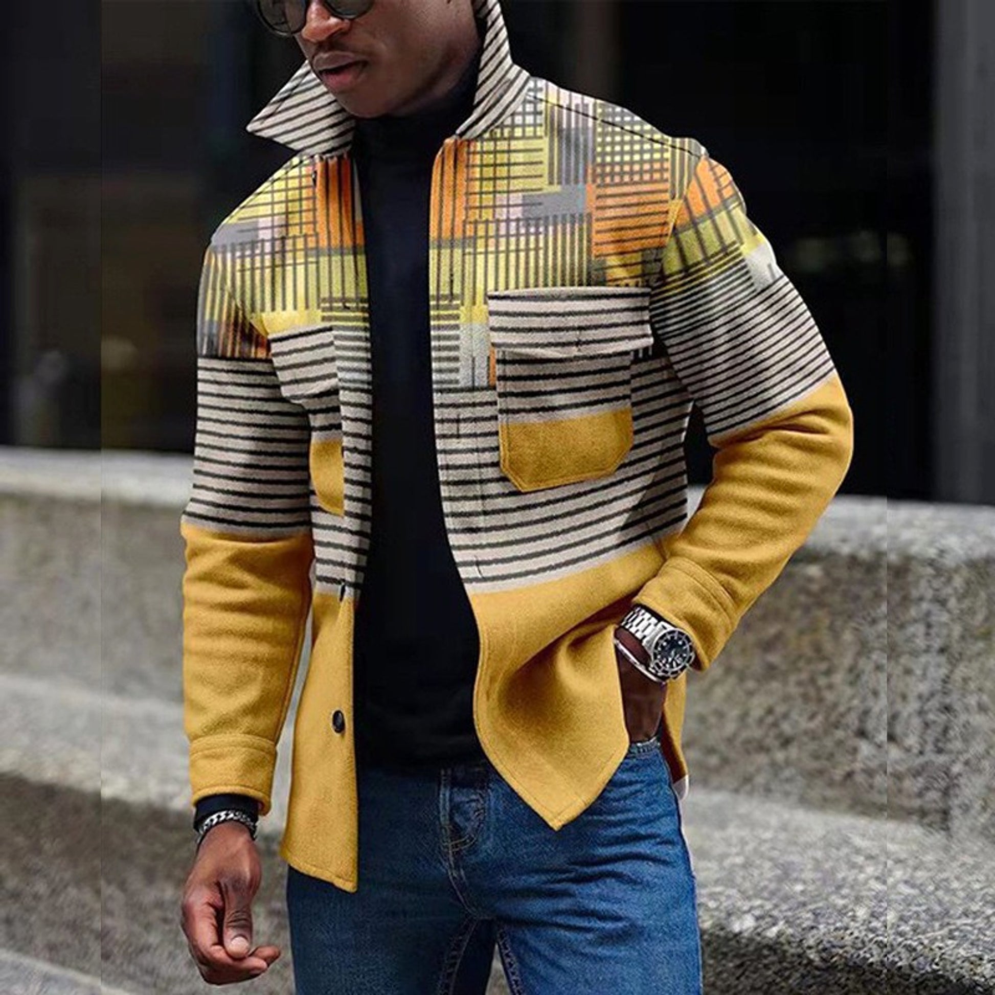 Youth Lapels Fashion Printed Jacket Men - enhanced image 2