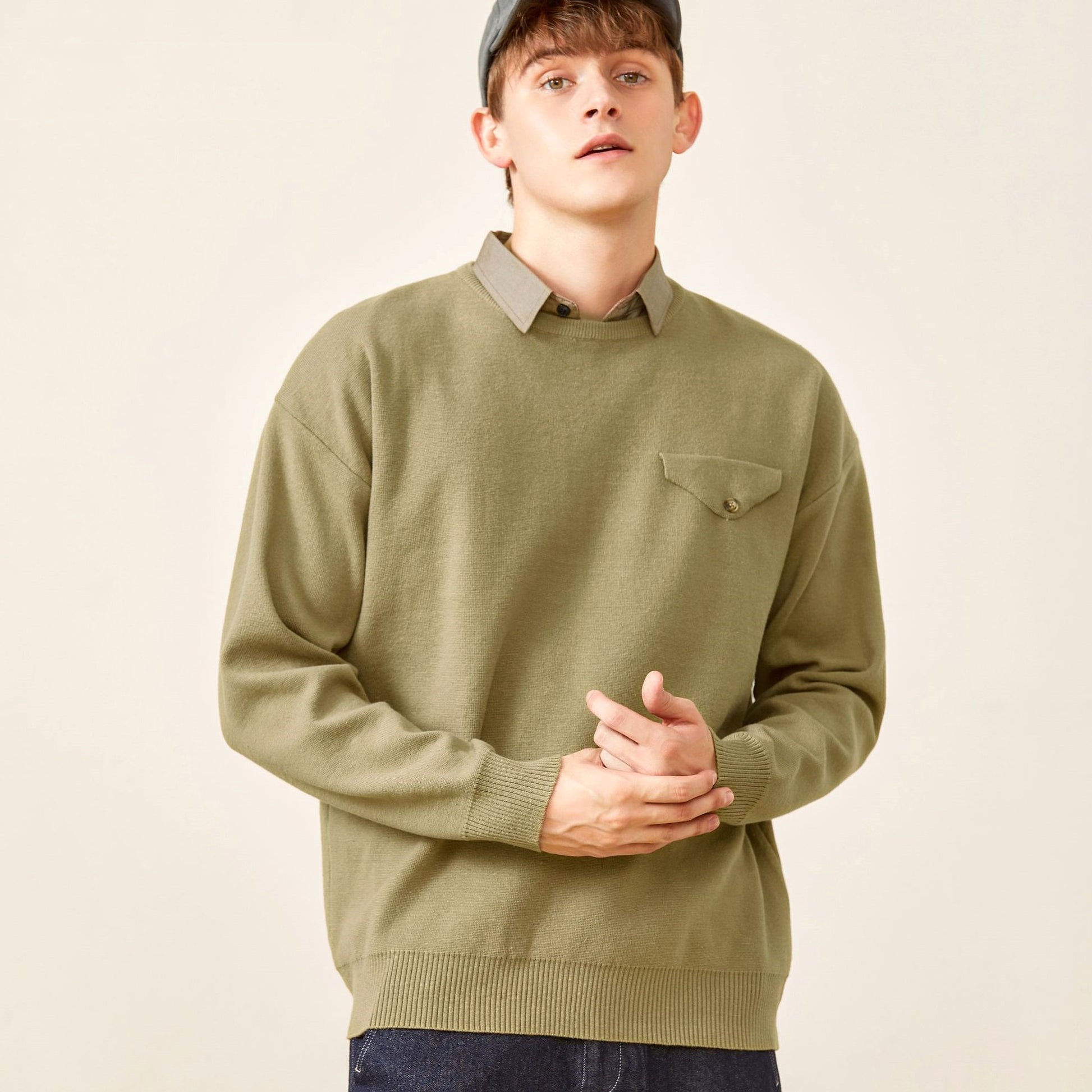 Youth Simple Everyday Fake Pocket Decorated Sweater Men - enhanced image 2