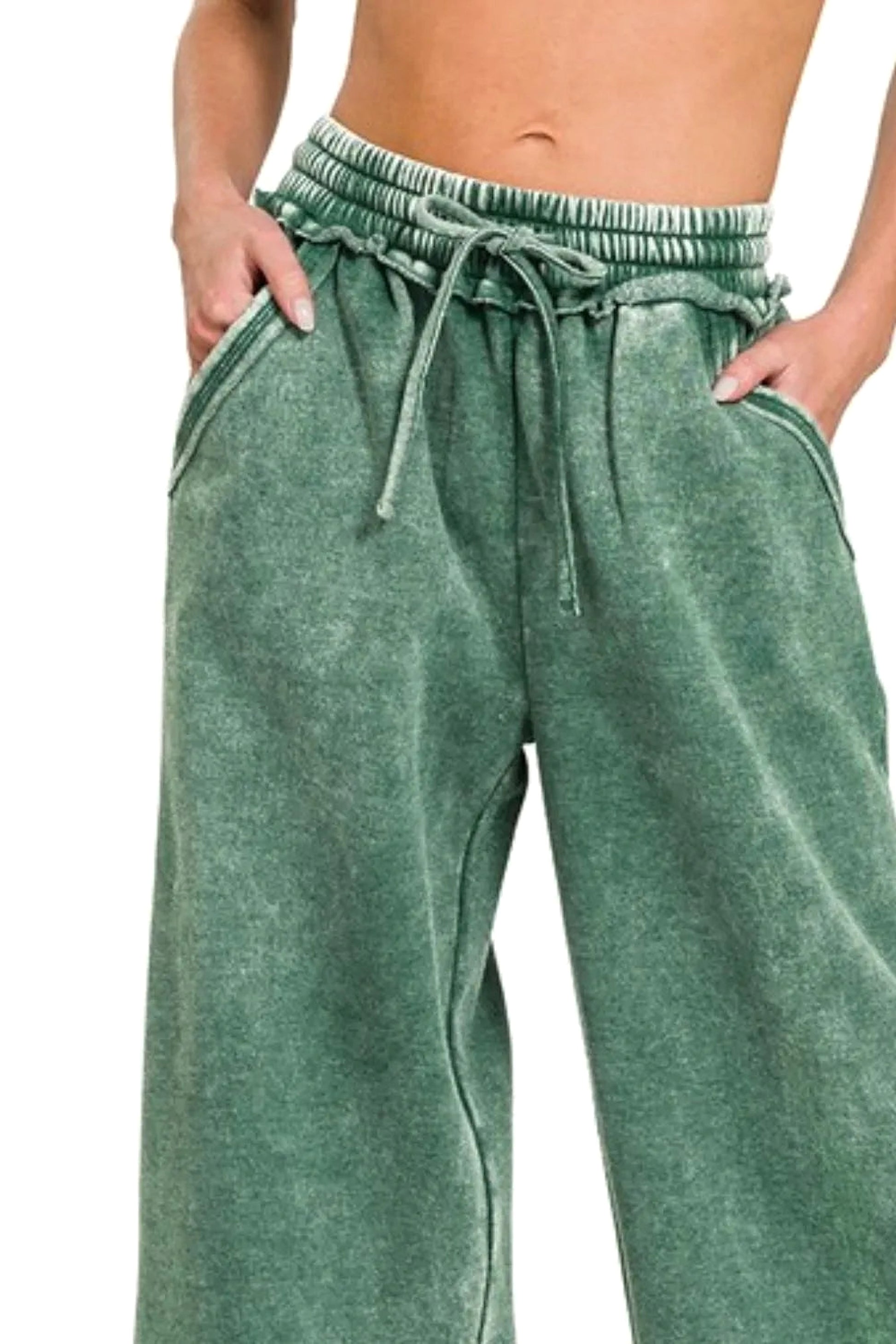Zenana Acid Wash Fleece Palazzo Sweatpants with Pockets - enhanced image 2