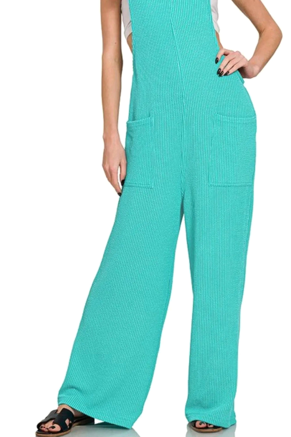 Zenana Corded Rib  Knot Strap Relaxed Fit Overalls - enhanced image 2
