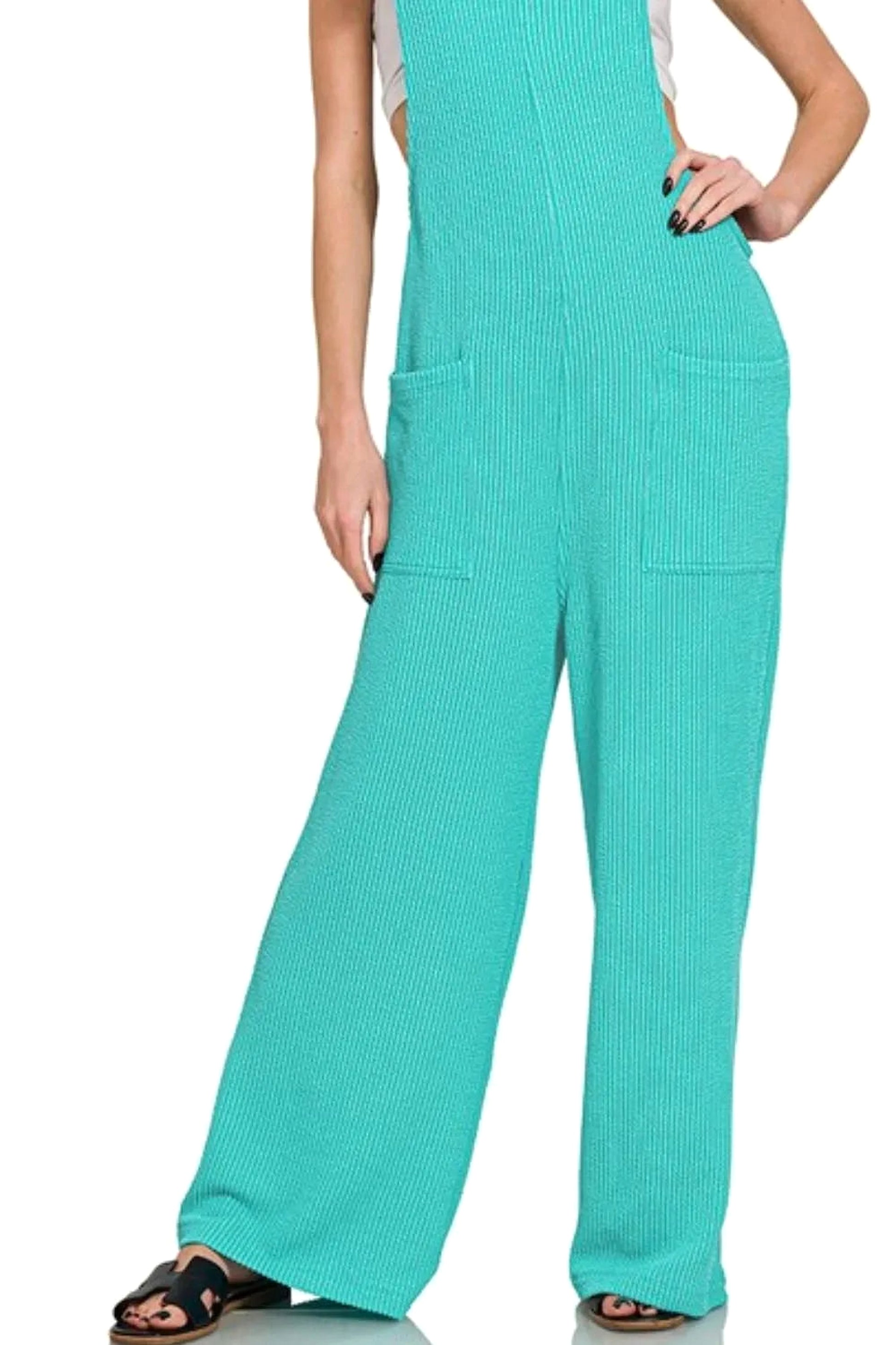 Zenana Corded Rib  Knot Strap Relaxed Fit Overalls - enhanced image 2