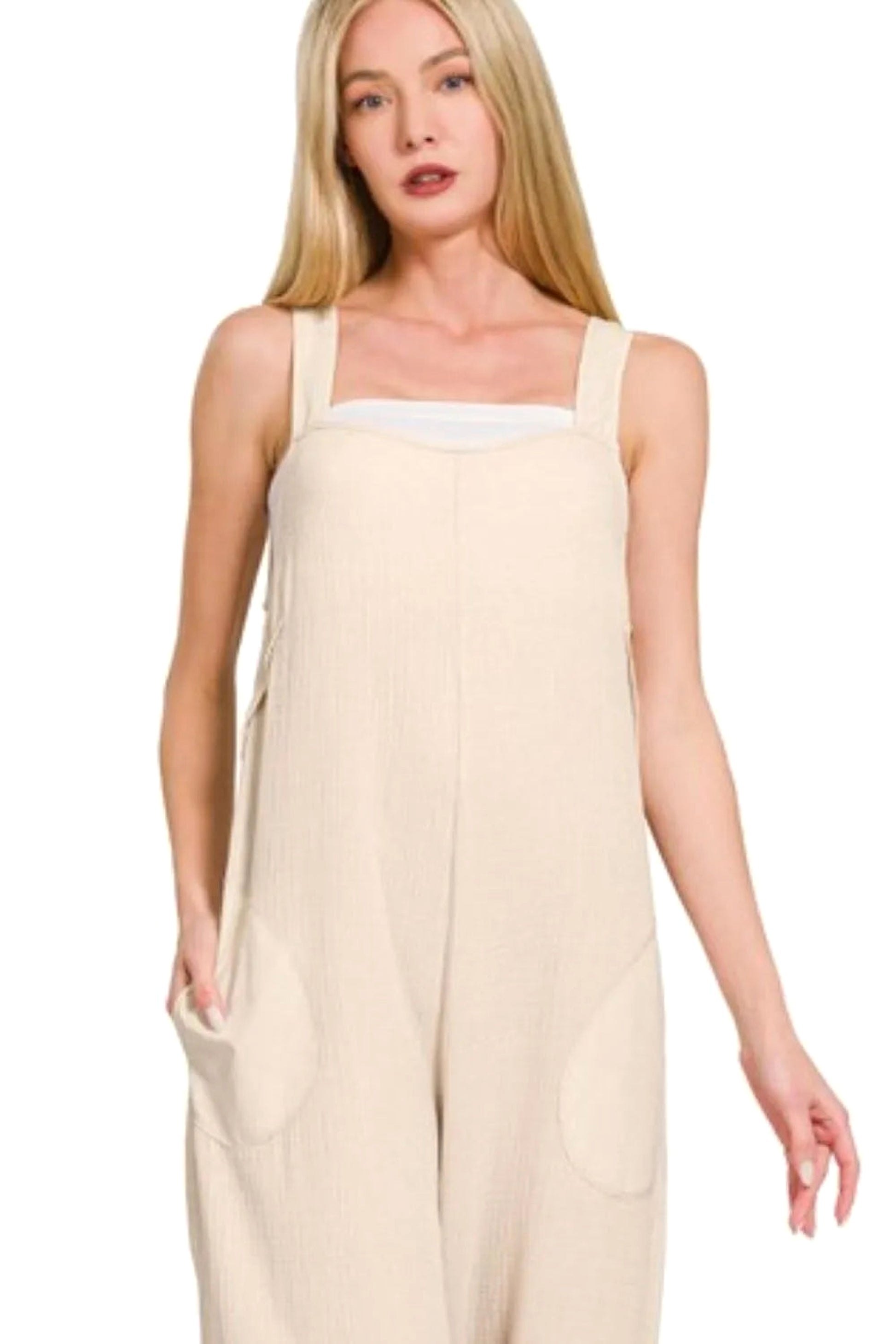 Zenana Double Gauze Washed Wide Leg Overalls - enhanced image 2