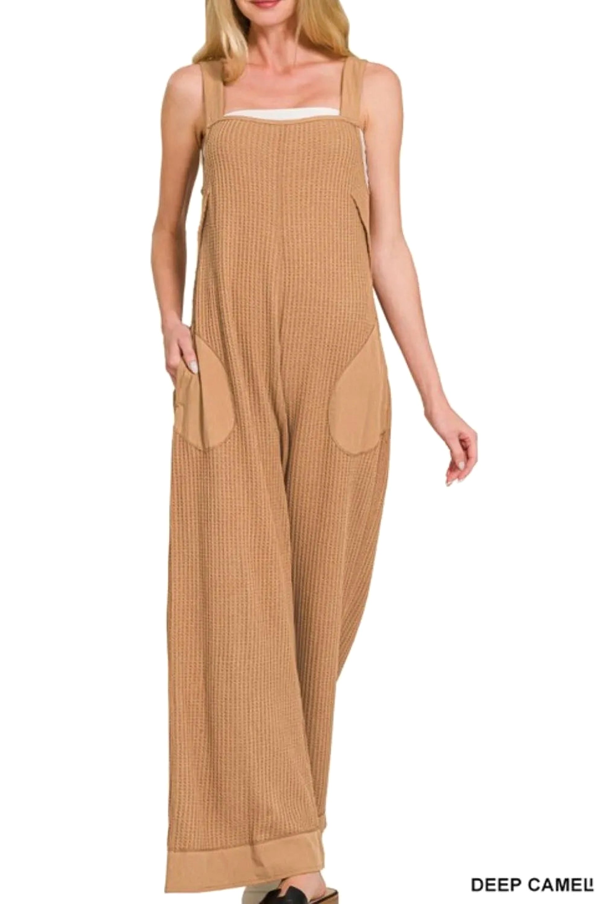 Zenana Knit Waffle Wide Leg Overalls - enhanced image 2