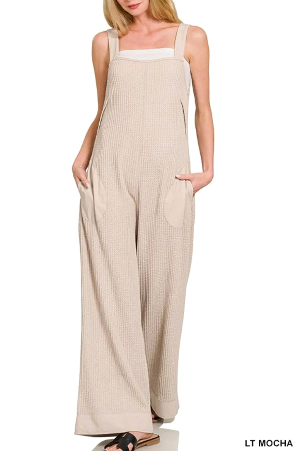 Zenana Knit Waffle Wide Leg Overalls - enhanced image 2