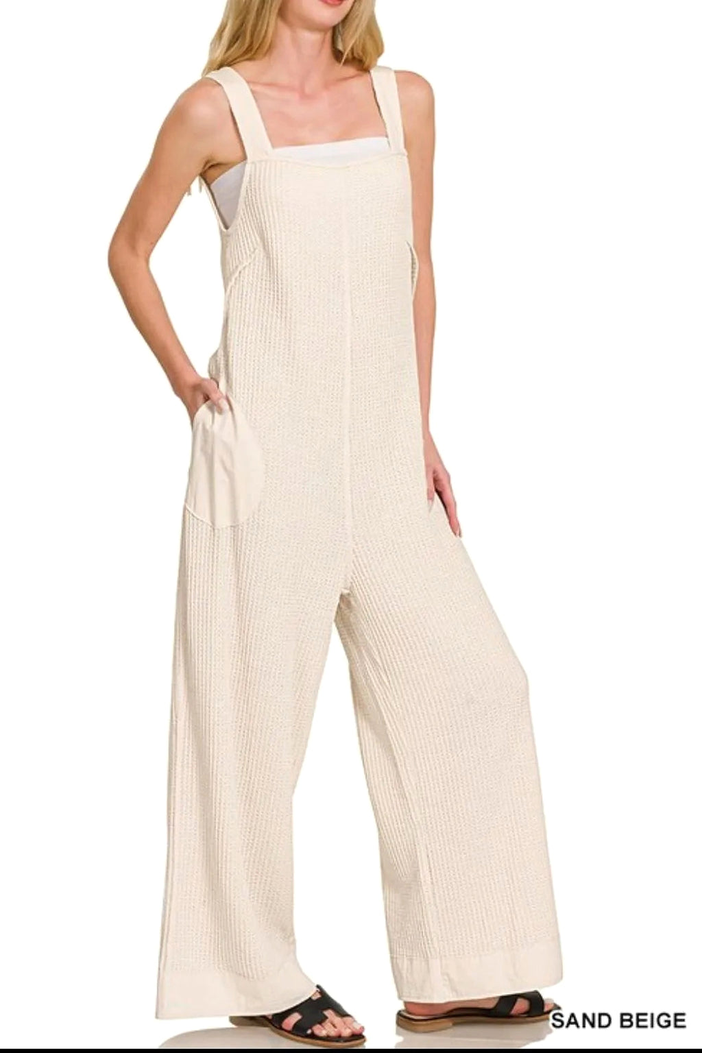 Zenana Knit Waffle Wide Leg Overalls - enhanced image 2
