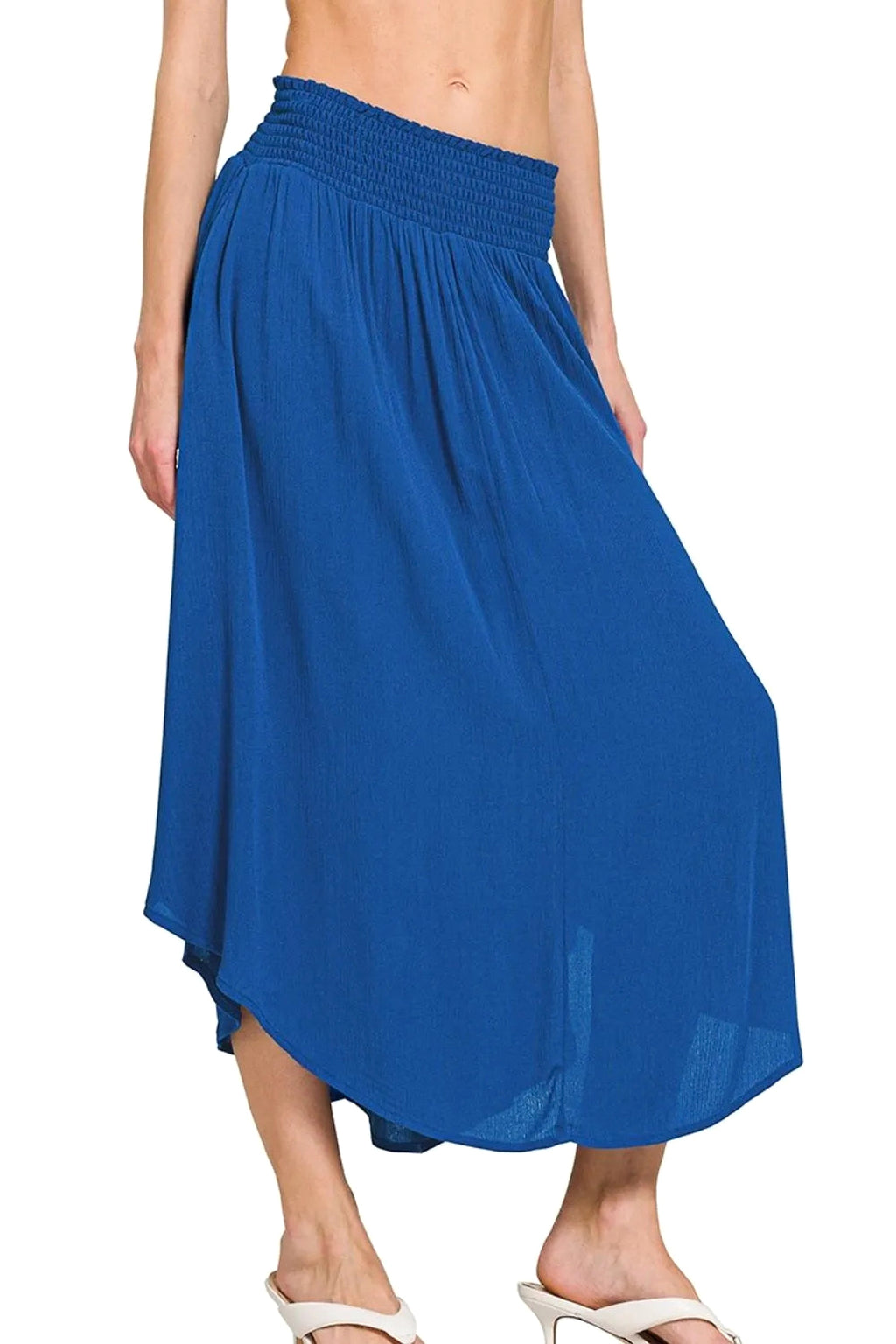Zenana Woven Crinkle Smocked Waist Maxi Skirt W Pockets - enhanced image 2