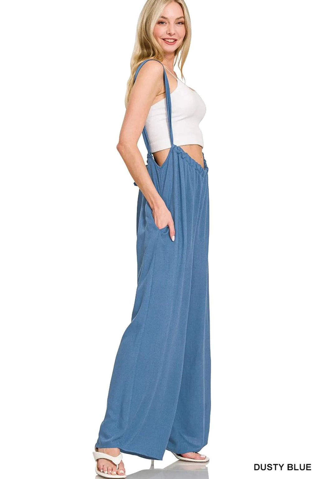 Zenana Woven Tie Back Suspender Jumpsuit - enhanced image 2