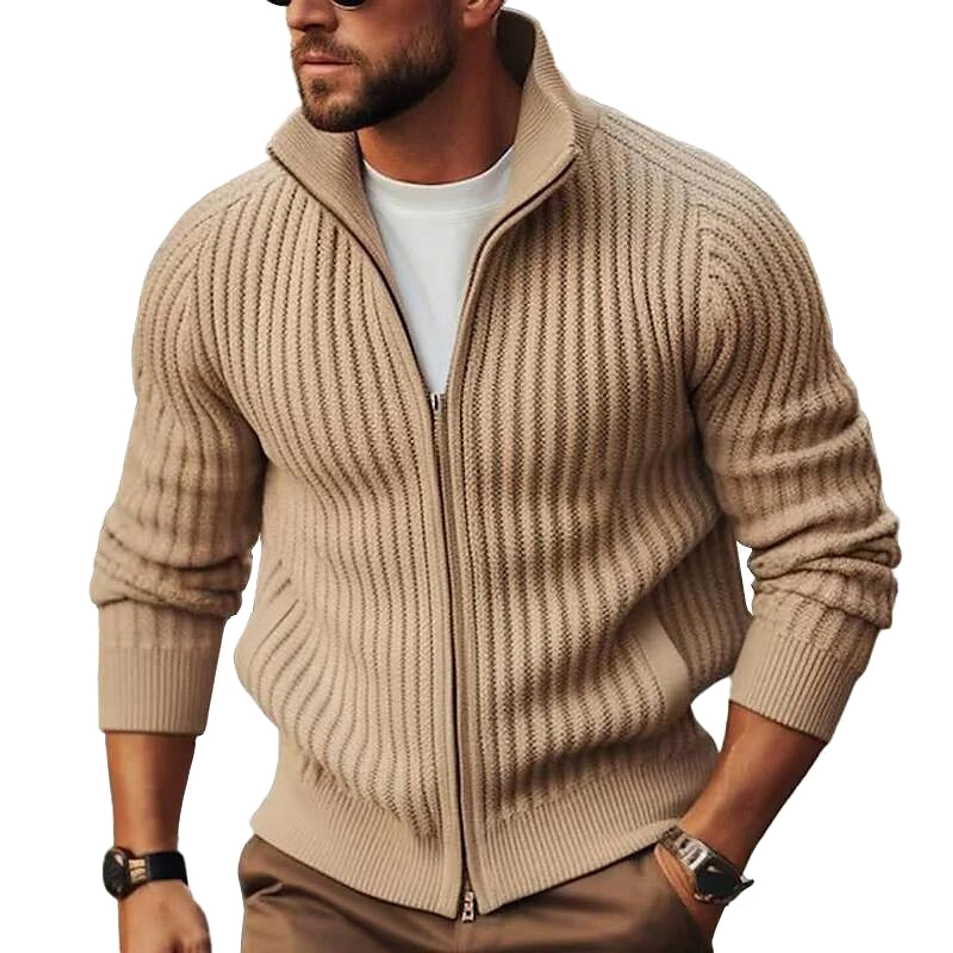 Zipper Outerwear Sweater Coat For Men Fleece-lined Thickened Winter - enhanced image 2