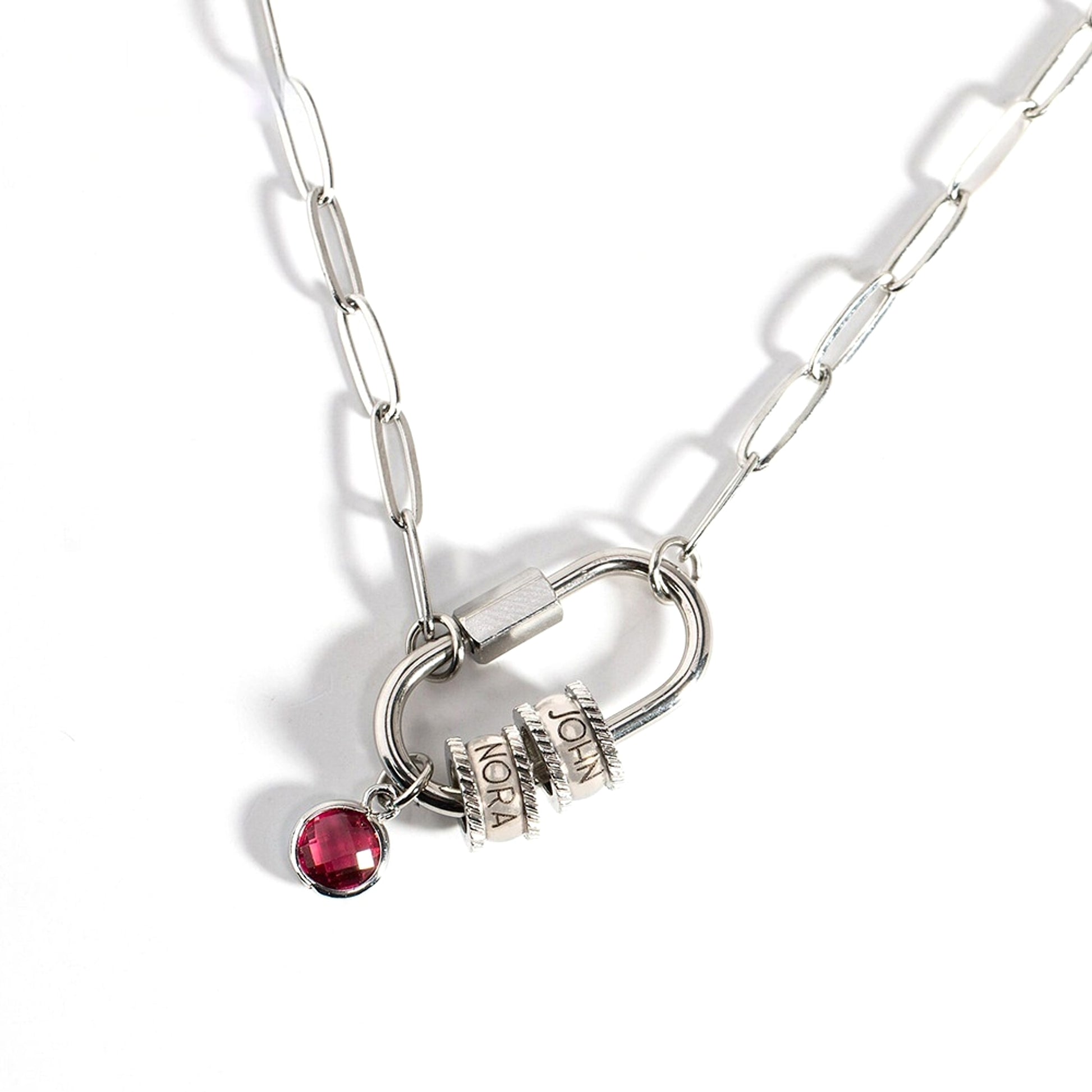 Personalized Birthstone & Name Paperclip Necklace – Elegant & Meaningful Jewelry - enhanced image 3