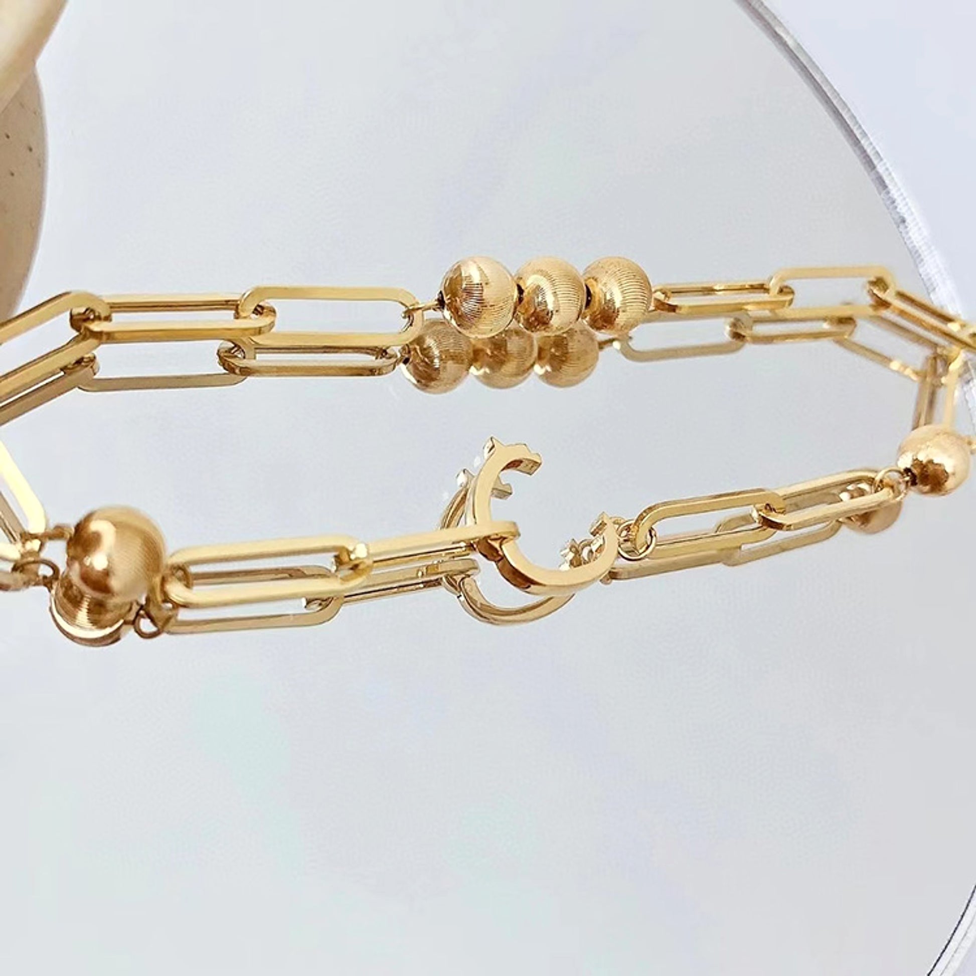 18K Gold Cat Eyeball Checker Handmade Thick Bracelet - enhanced image 3