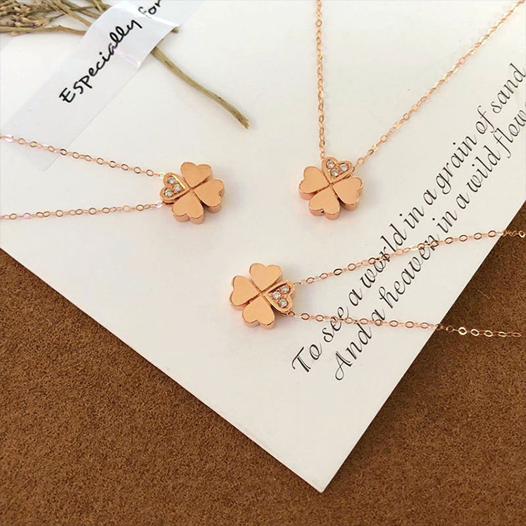 Rose Gold Clover Diamond Pendant Necklace - enhanced image 3