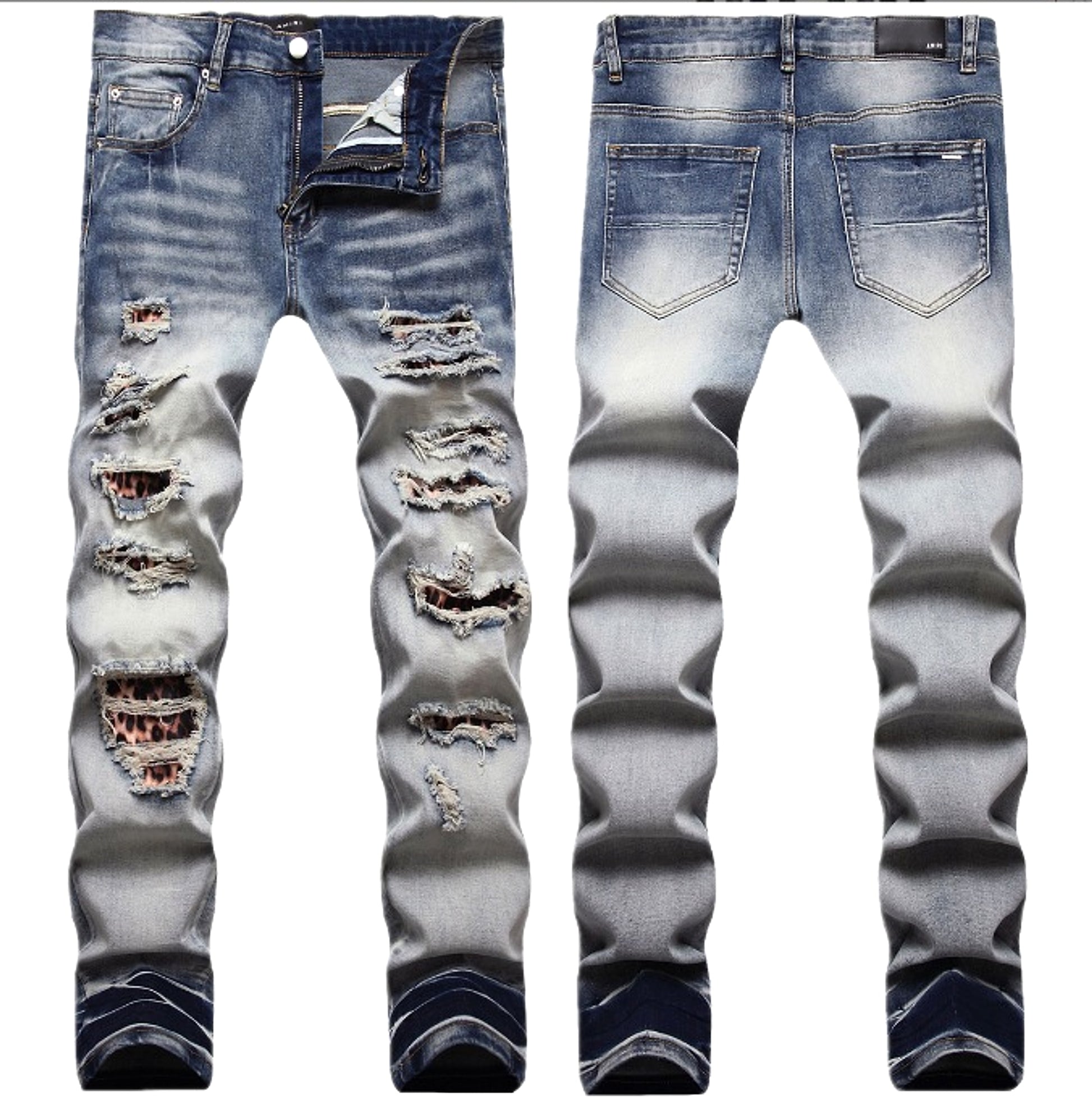 25 Edition – Men’s Slim Fit Ripped Jeans with Light-Wash & Patchwork - enhanced image 3