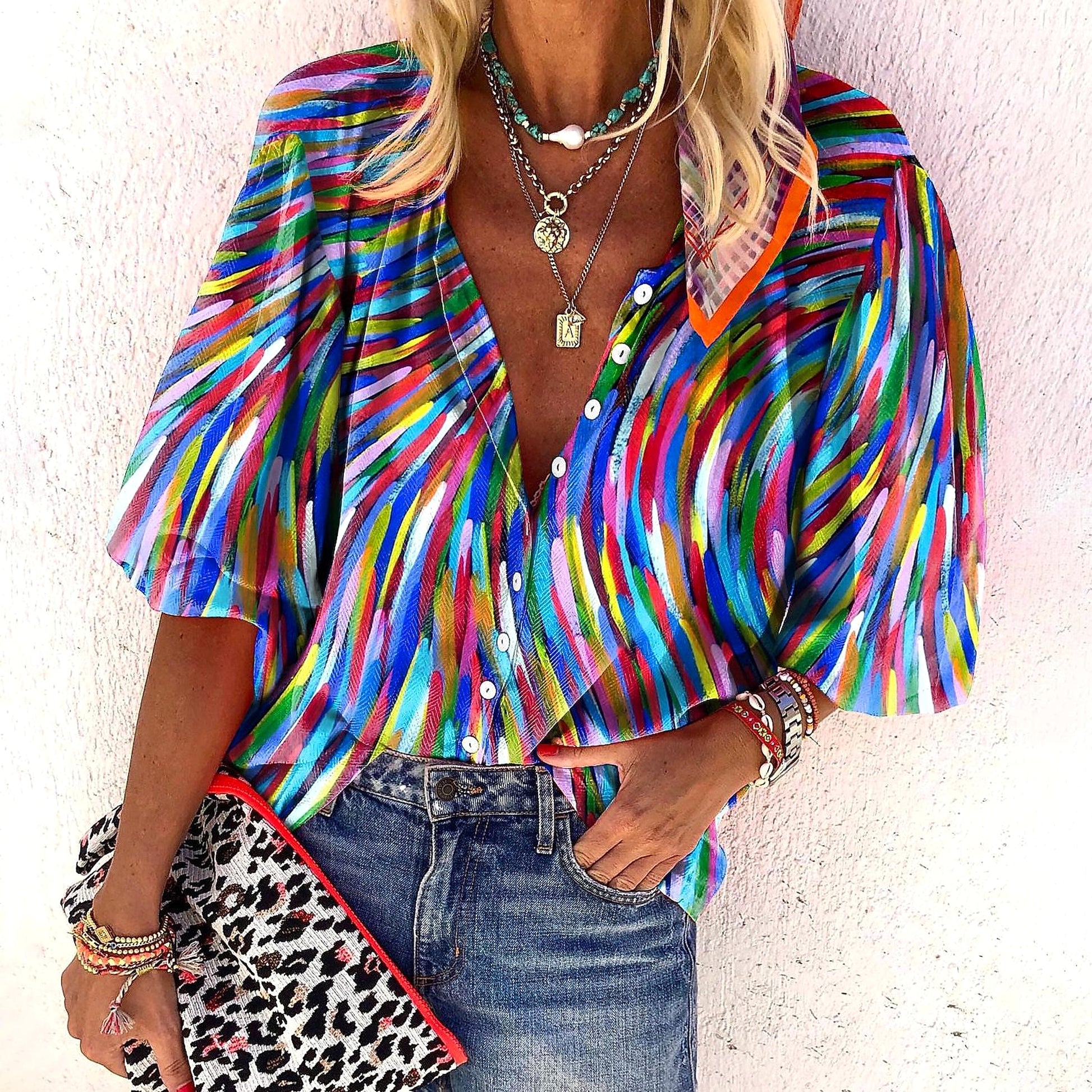 3d Flower Printed Long-sleeved Top DressShirt Women - enhanced image 3