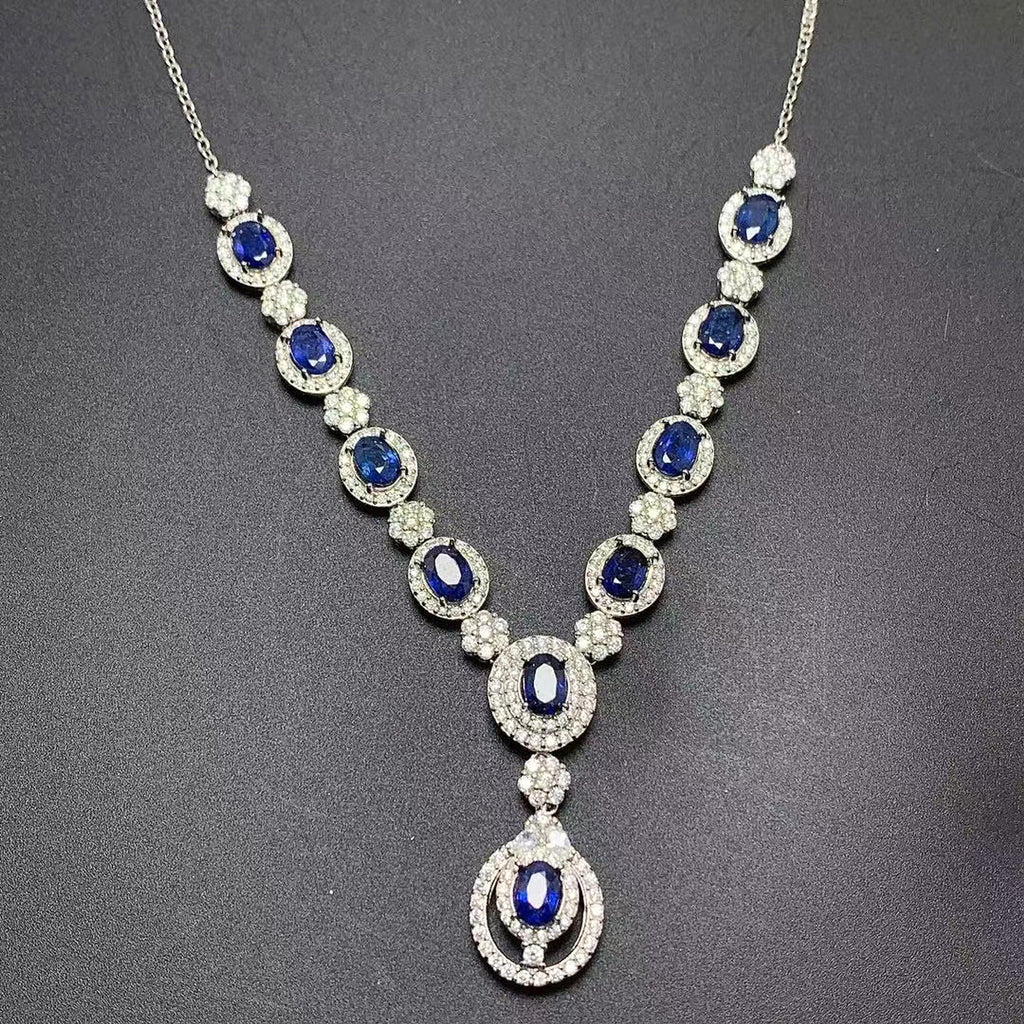 925 Silver Inlaid Natural Sri Lankan Sapphire Necklace - enhanced image 3
