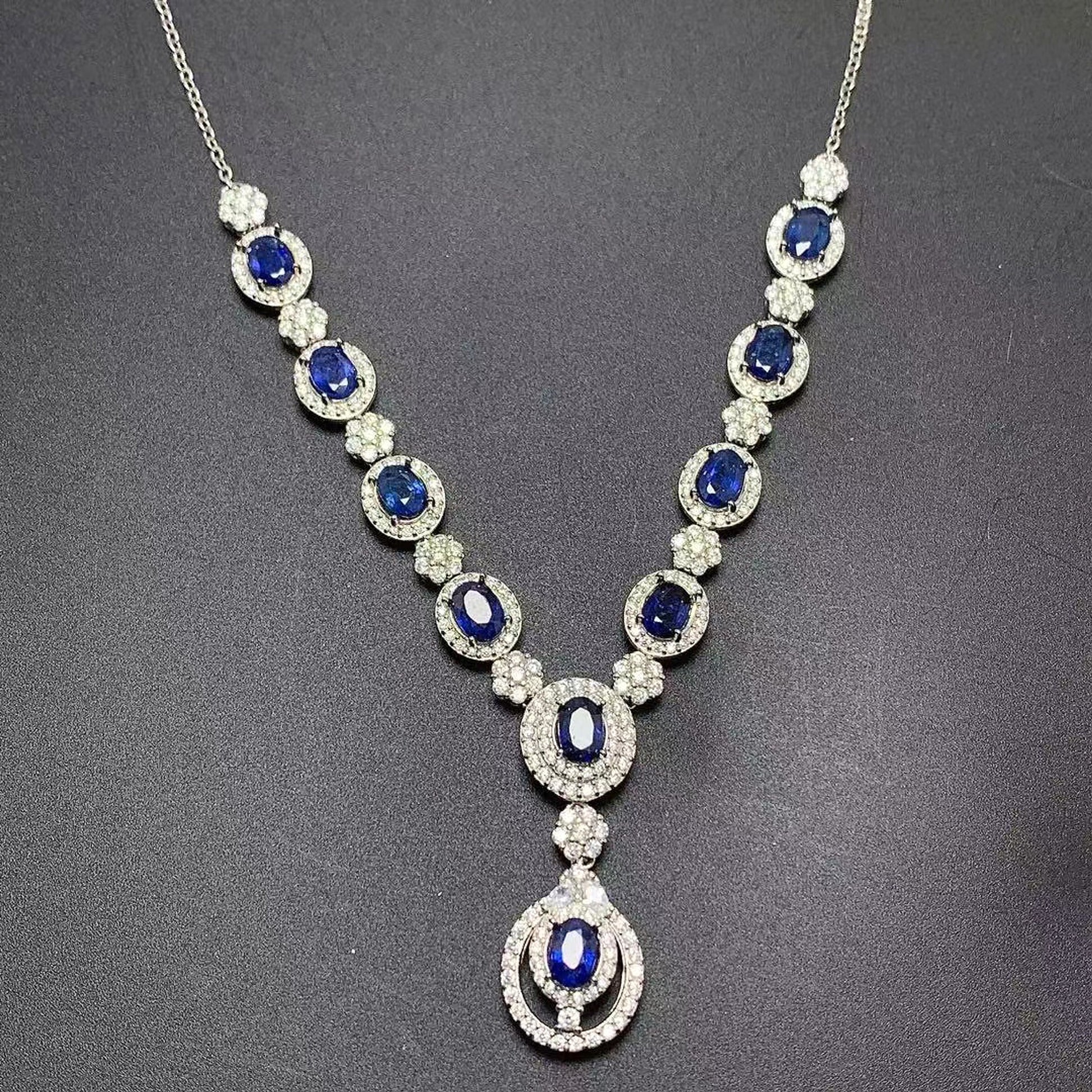 Inlaid Natural Sri Lankan Sapphire Necklace 925 Silver - enhanced image 3