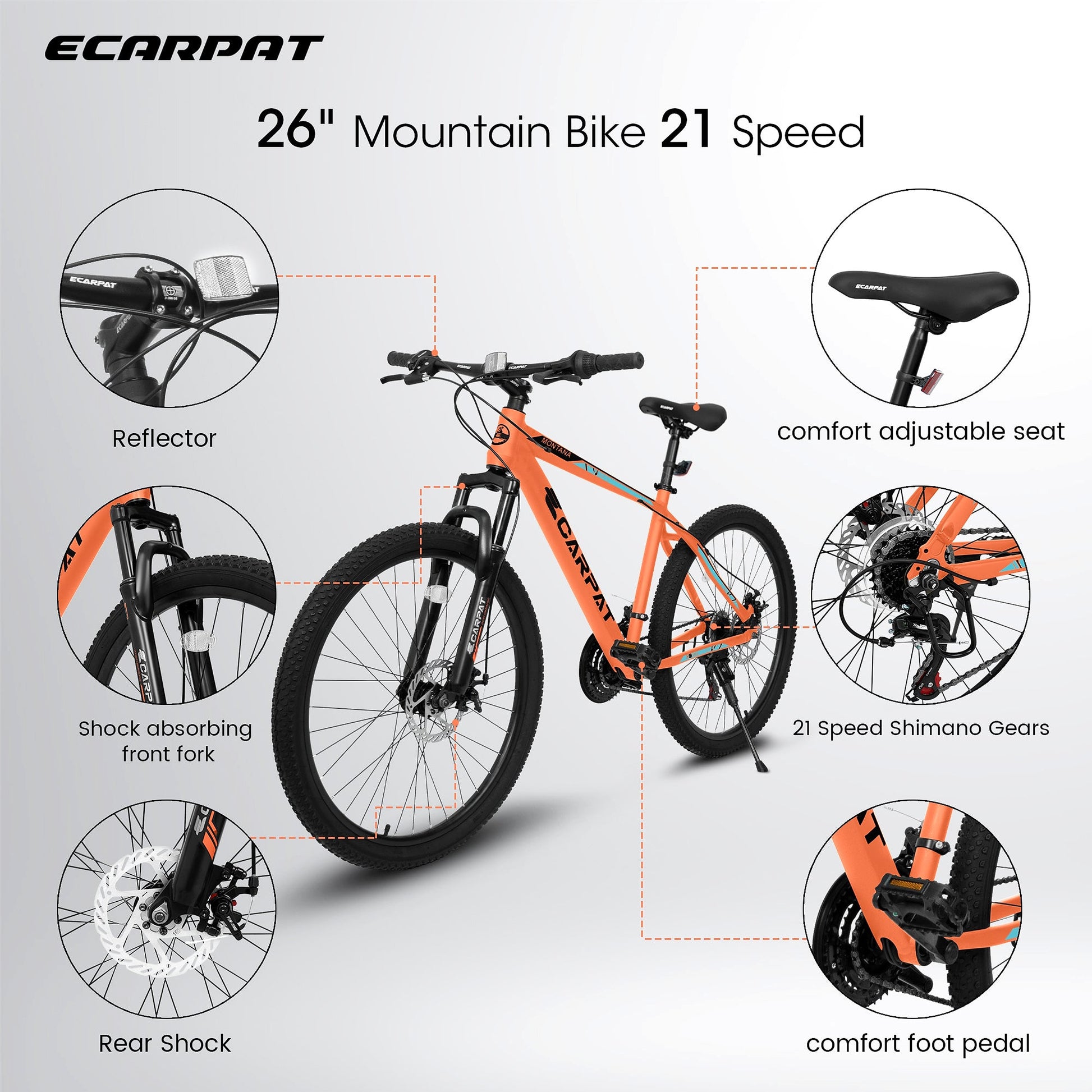 TrailLite™ – 26" ALUMINIUM Mountain Bike (21-Speed, Dual Disc, Orange) - enhanced image 3