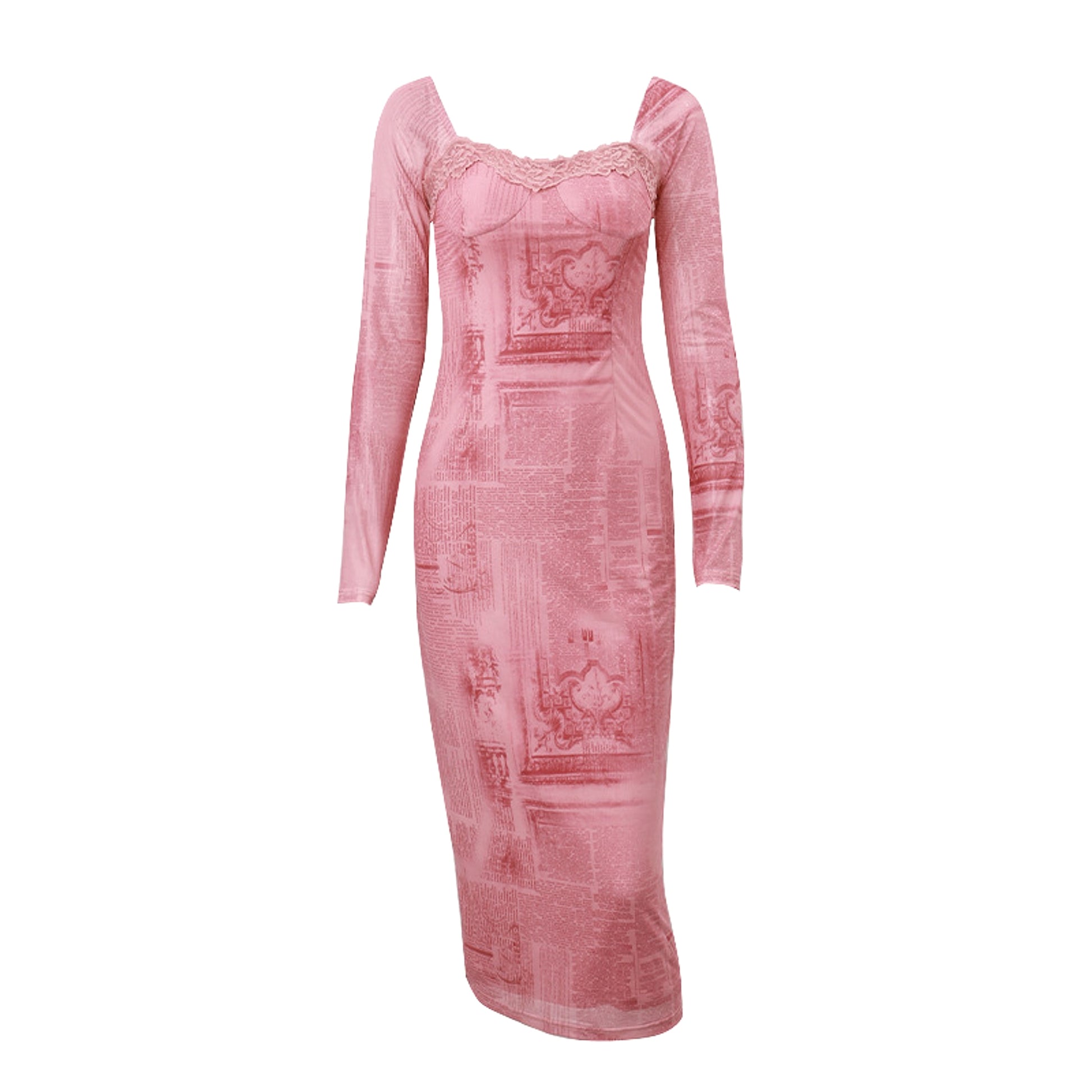 Women 's Square Collar Retro Slim-fit Long-sleeved Dress - enhanced image 3