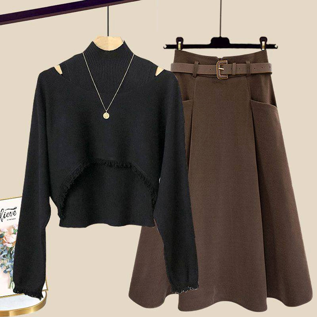 Ancient Knitted Blouse Inner Vest With Skirt Three-piece Set - enhanced image 3