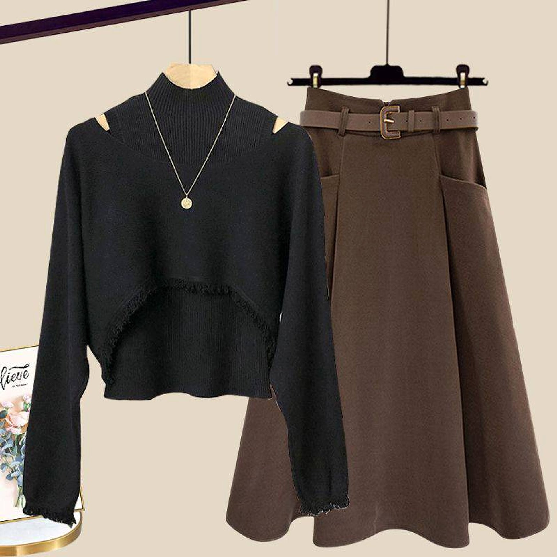 Ancient Knitted Blouse Inner Vest With Skirt Three-piece Set - enhanced image 3